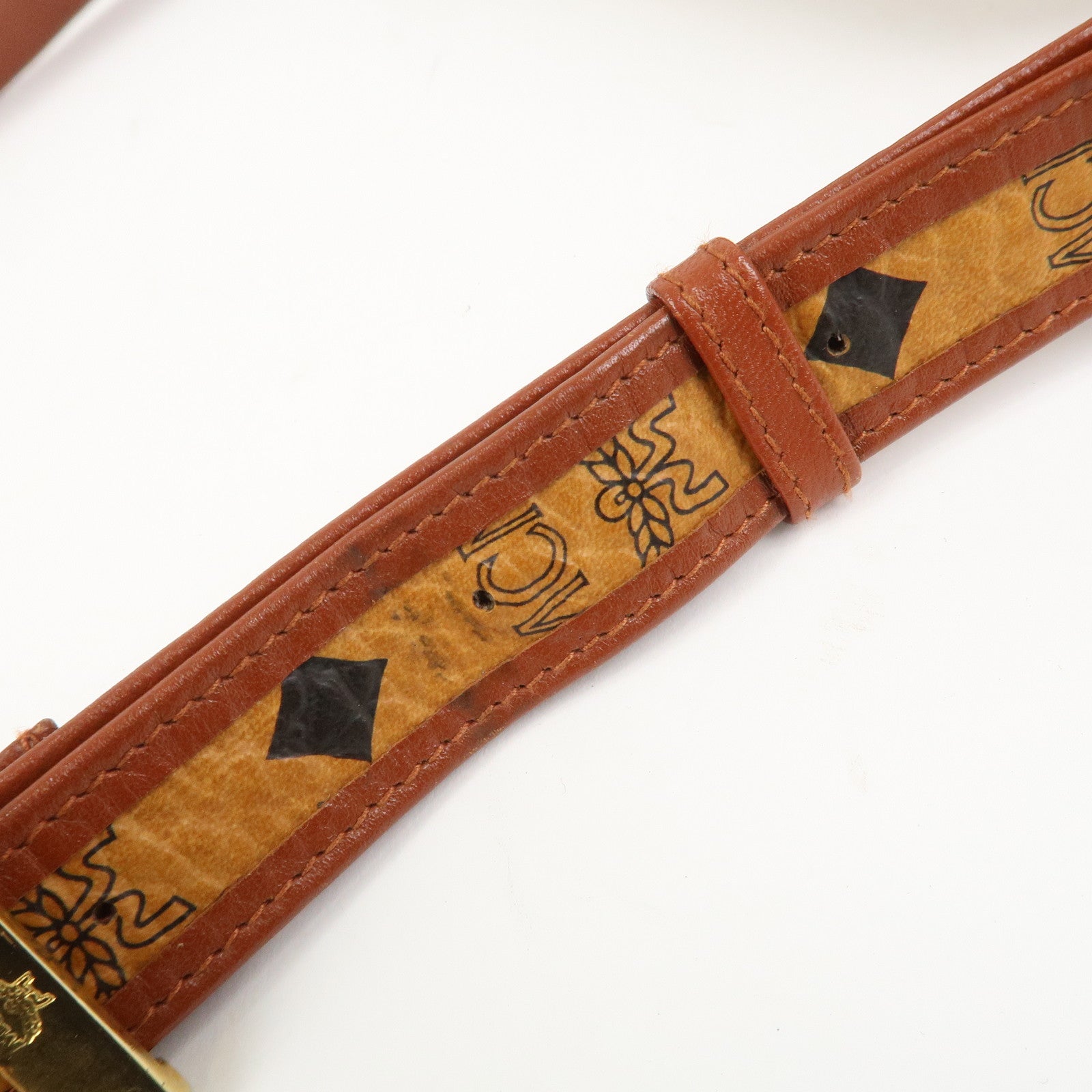 MCM Visetos Leather Shoulder Bag Crossbody Bag Brown