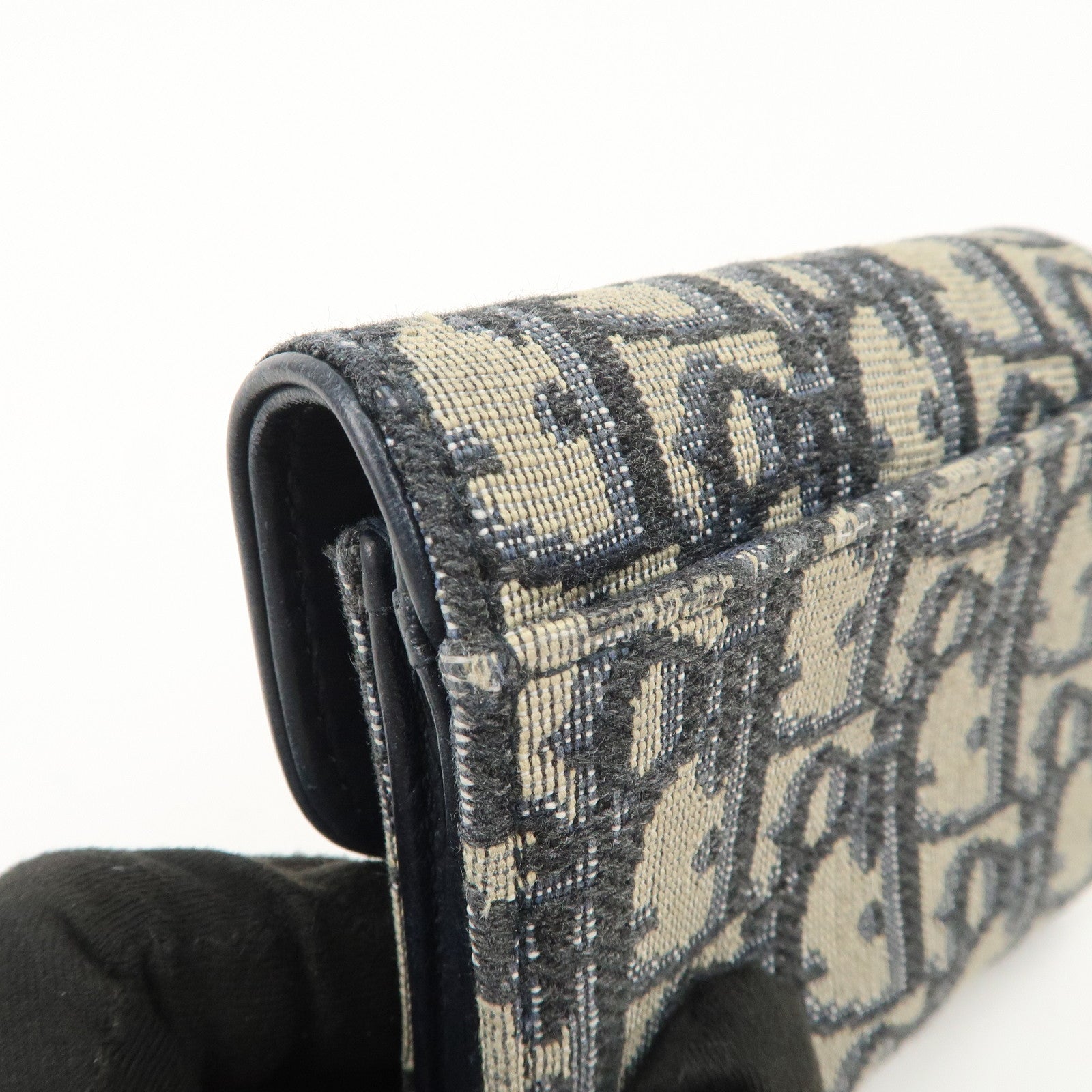 Christian Dior Trotter Canvas Leather Tri-fold Compact Wallet Navy