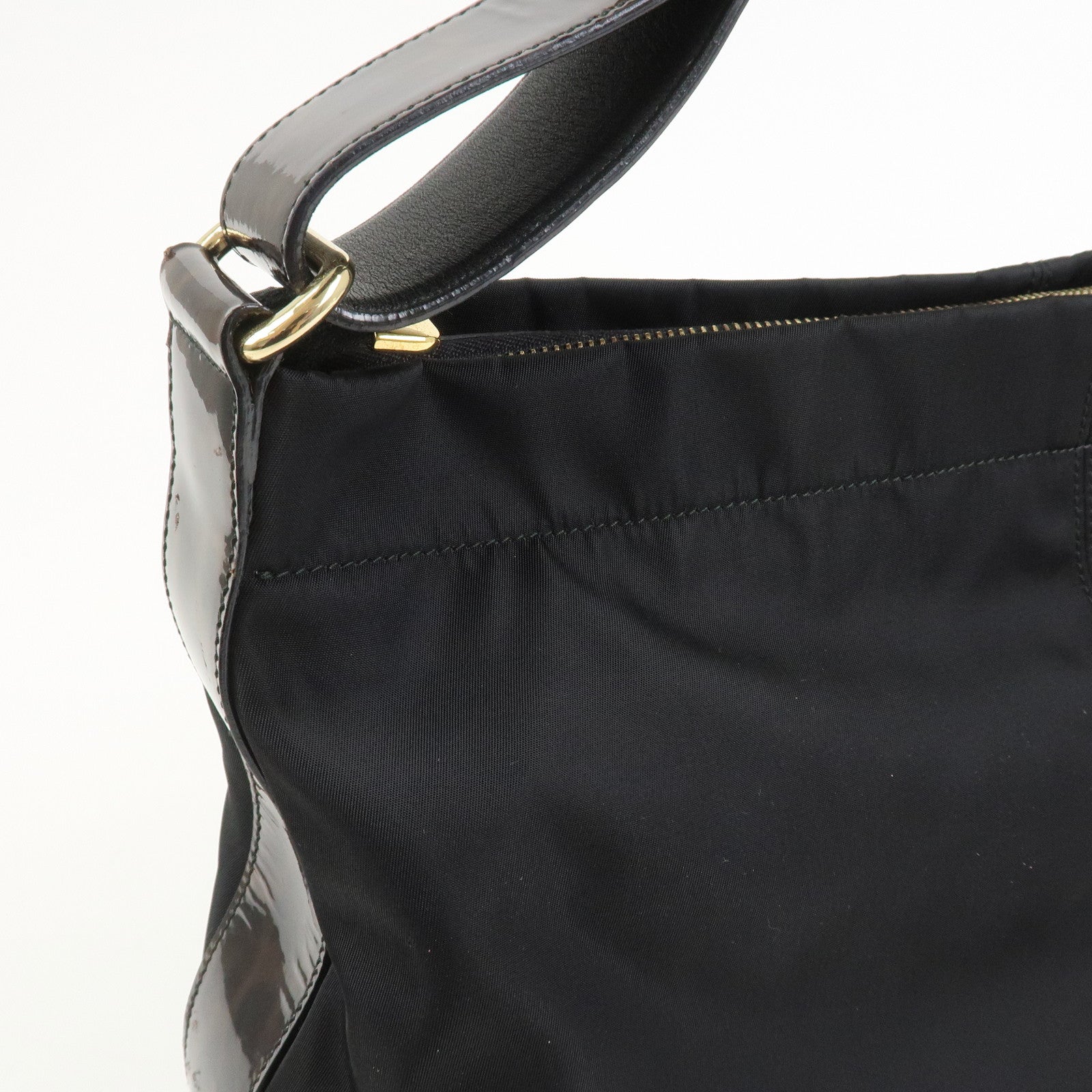 Ferragamo Nylon Patent Leather Shoulder Bag Hand Bag Leopard Black