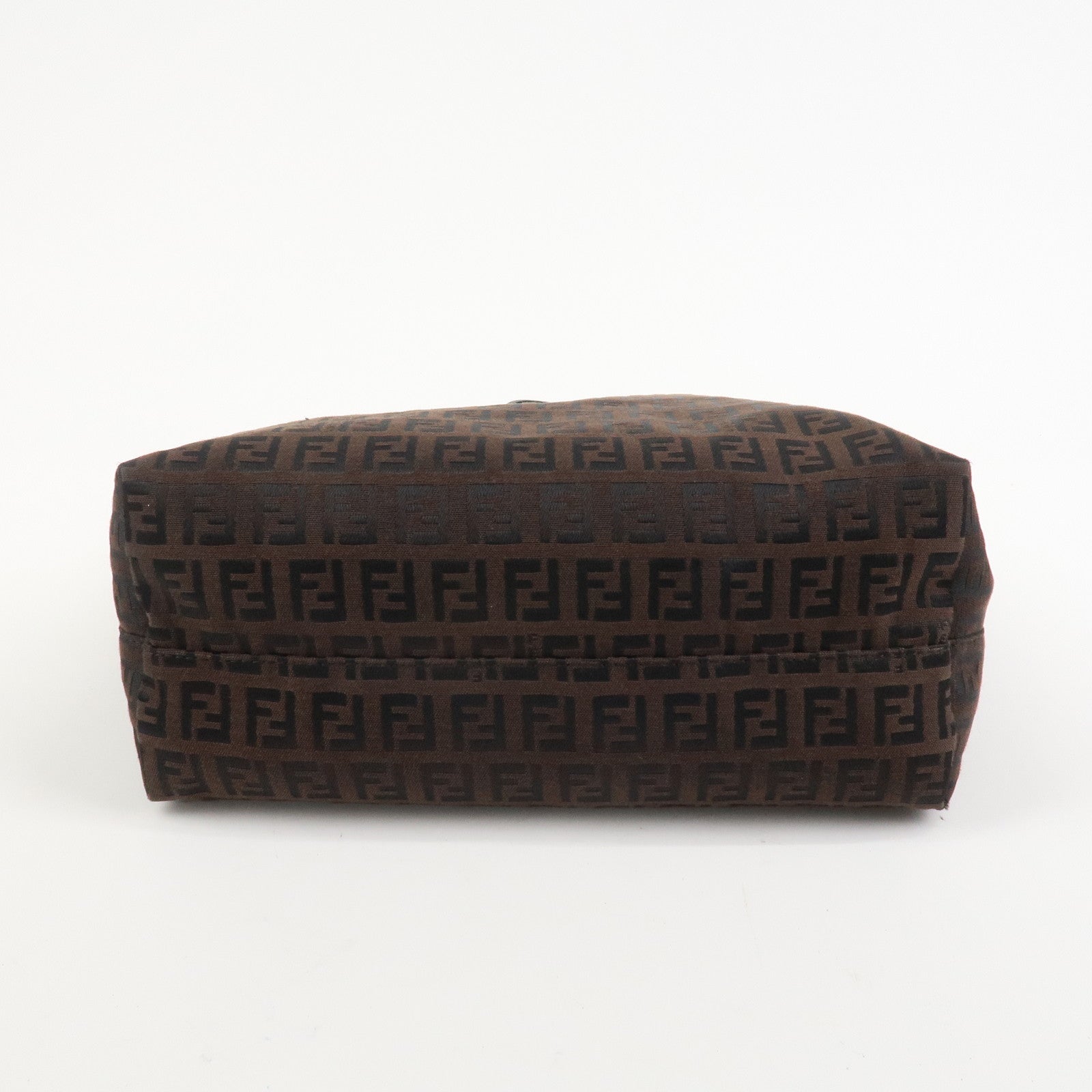 FENDI Zucchino Canvas Leather Tote Bag Hand Bag Brown Black 8BH074