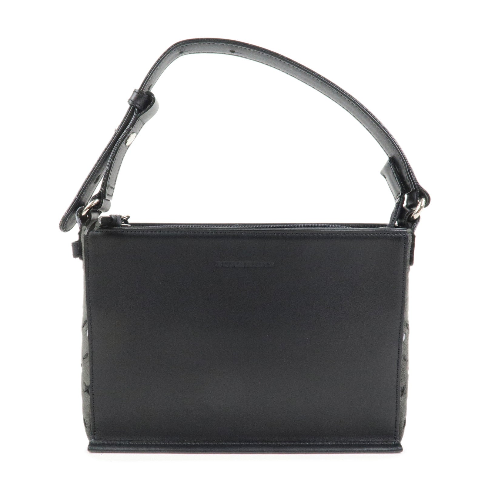 BURBERR Logo Cotton Leather Adjustable Hand Bag Shoulder Bag Black