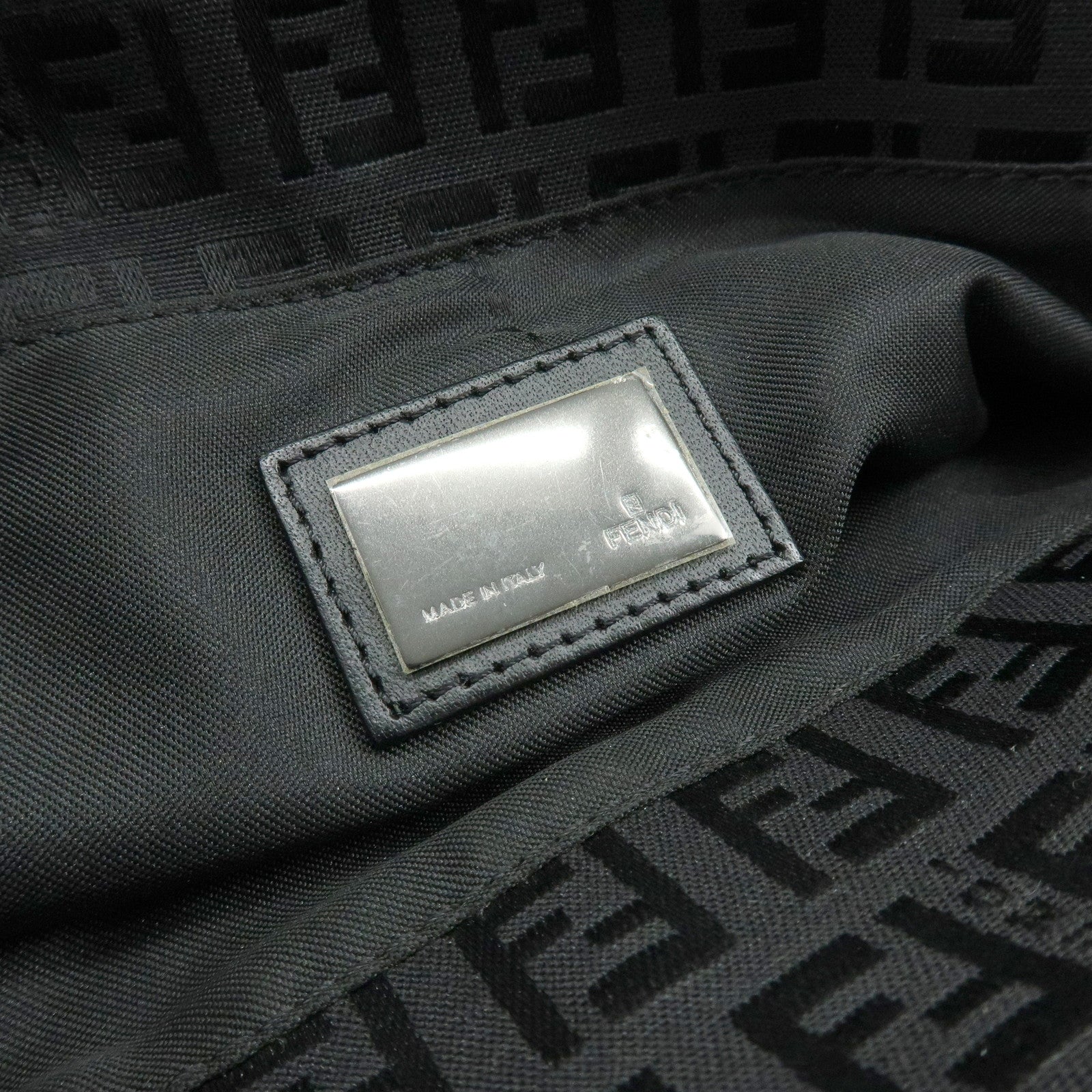 FENDI Zucchino Canvas Leather Tote Bag Hand Bag Black 8BH072