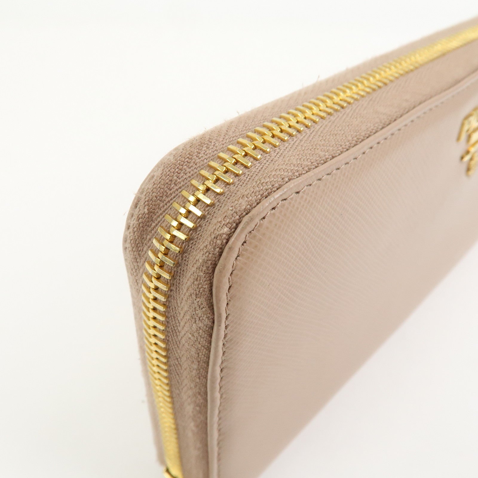 PRADA Logo Saffiano Leather Round Zippy Long Wallet Beige 1ML506