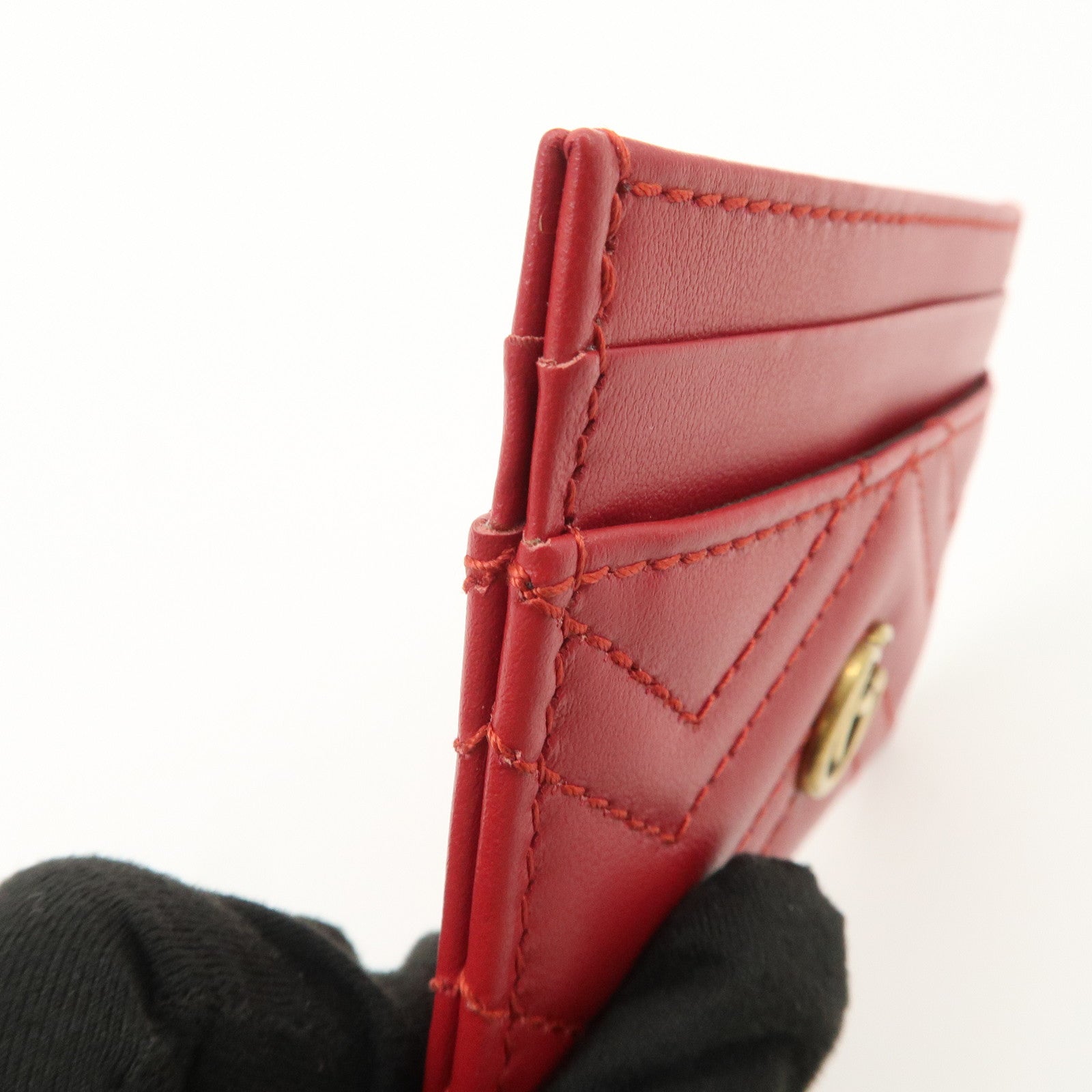 GUCCI GG Marmont Leather Card Case Red Gold Hardware 443127