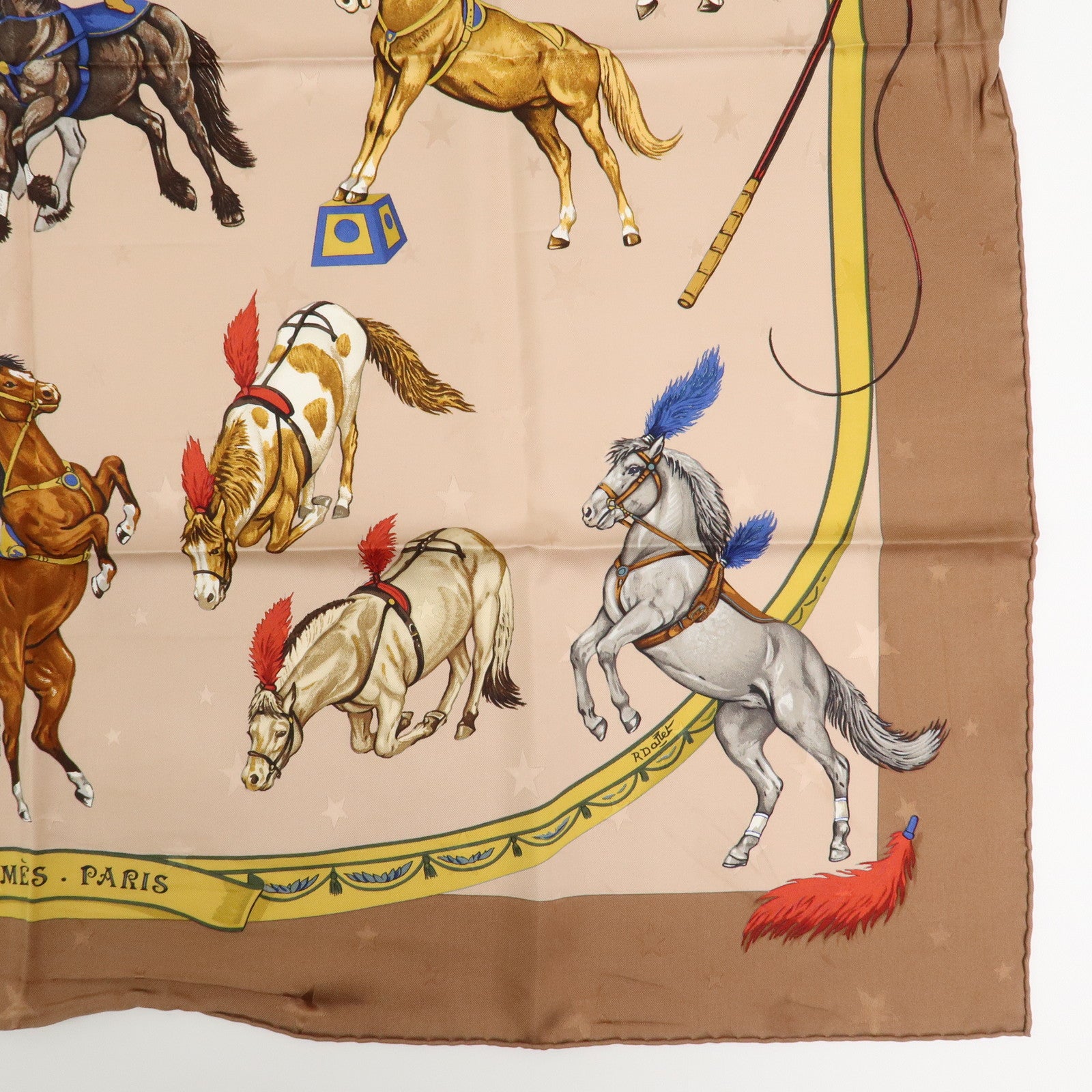 HERMES Carre 90 Silk 100% Scarf EN PISTE Brown