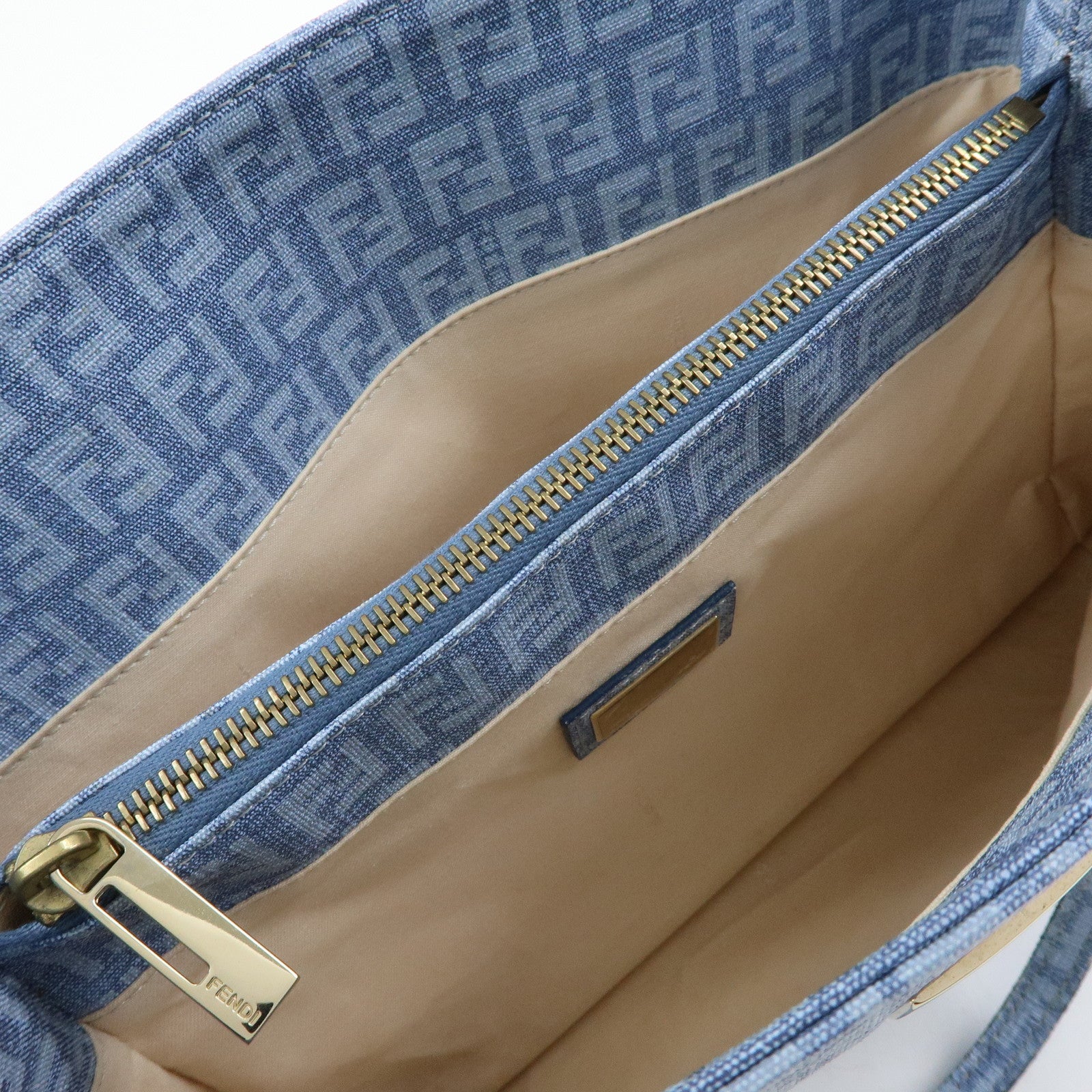 FENDI Logo Zucchino PVC Hand Bag Tote Bag Light Blue 8BH132