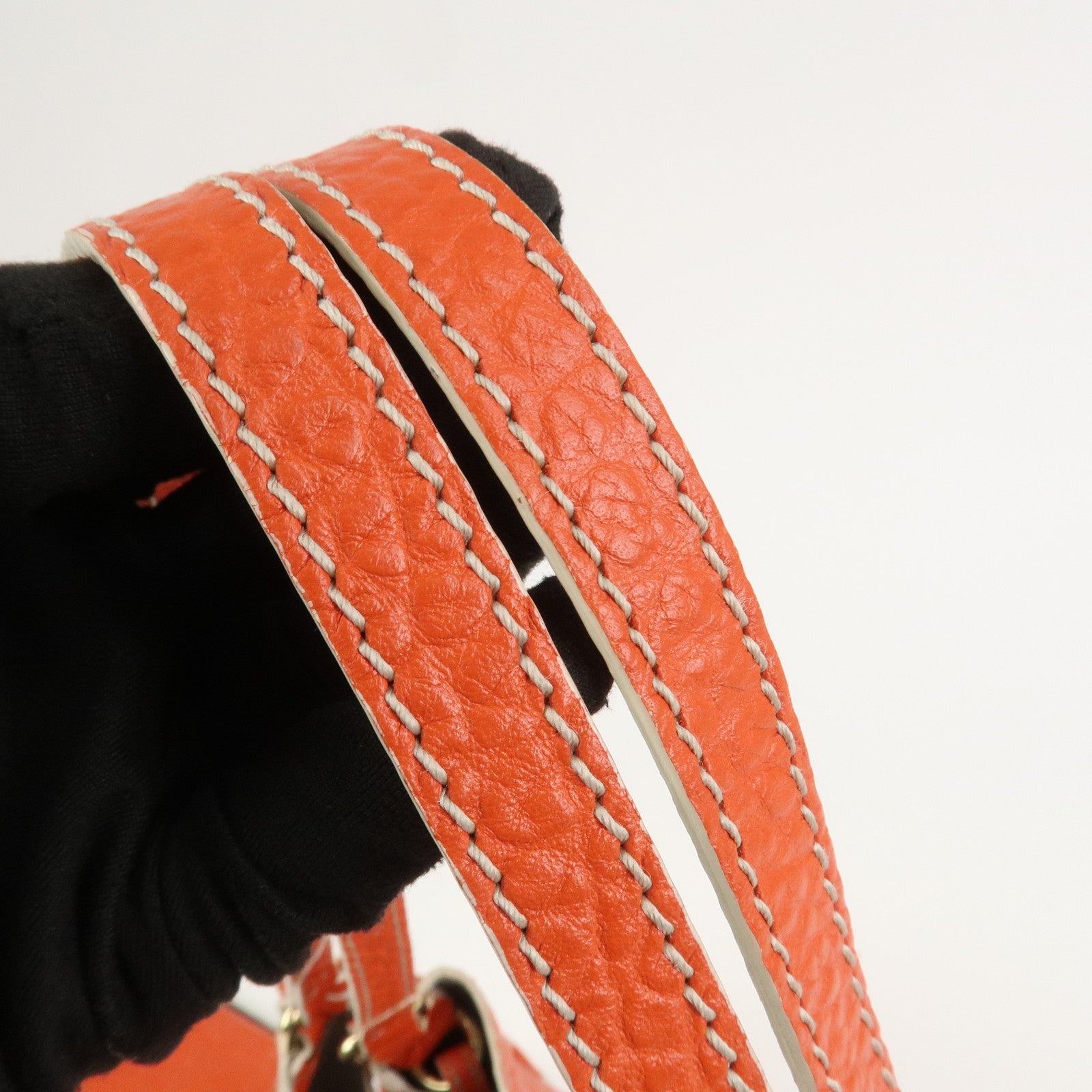 BURBERRY Logo Leather Shoulder Bag Hand Bag Orange