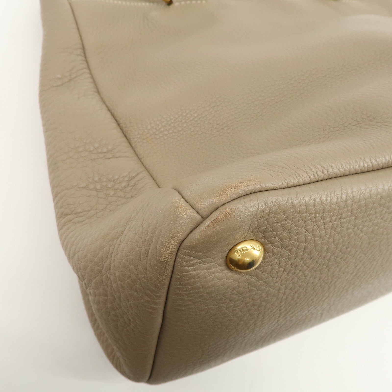 PRADA Logo Leather 2Way Bag Hand Bag Tote Bag Beige BR4393