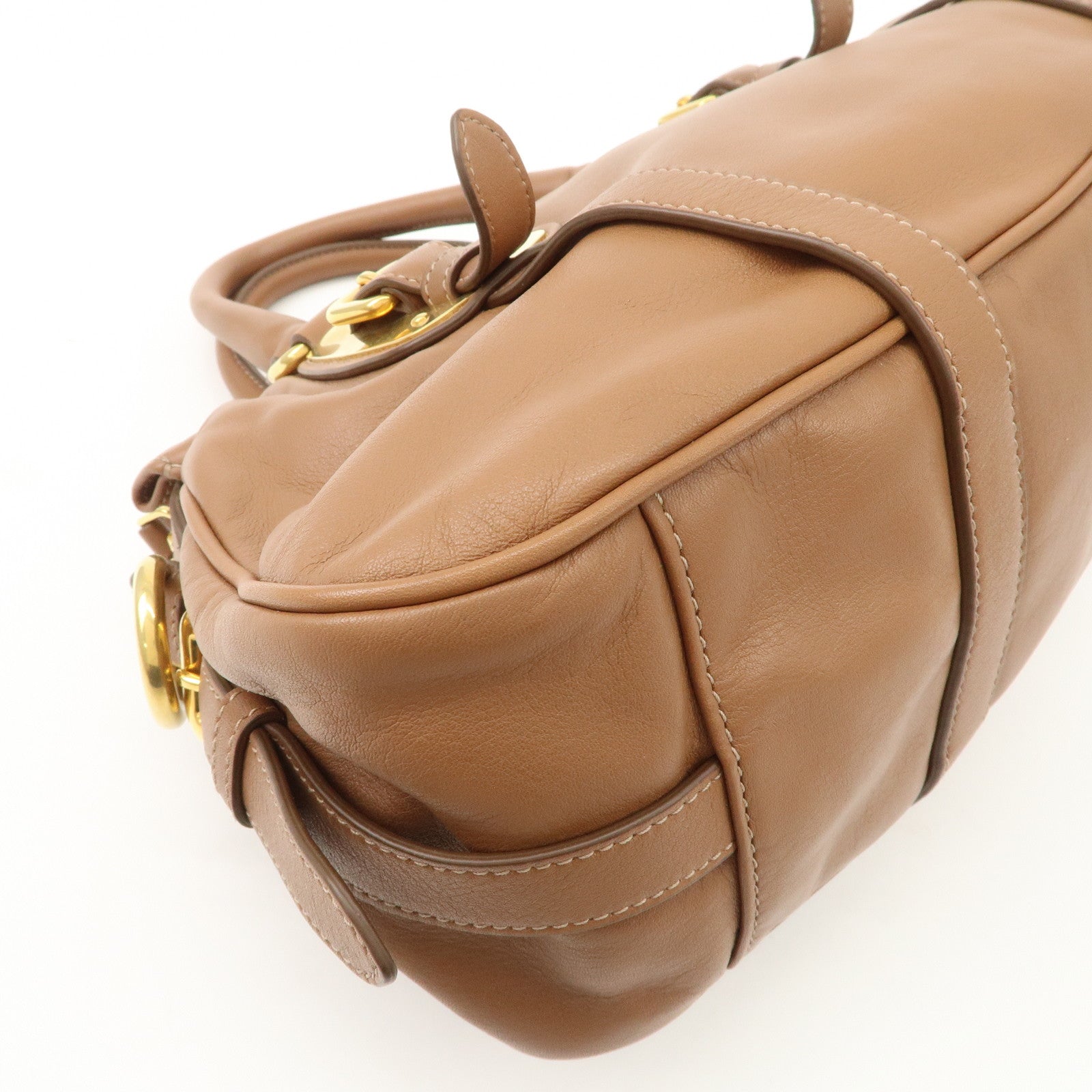 PRADA Leather 2Way Bag Hand Bag Shoulder Bag Brown BN2435 Used