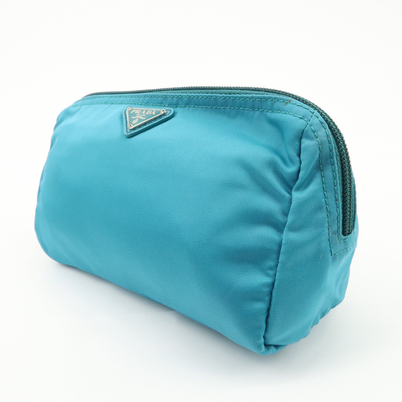 PRADA Triangle Logo Set of 2 Nylon Leather Pouch Black Blue Used