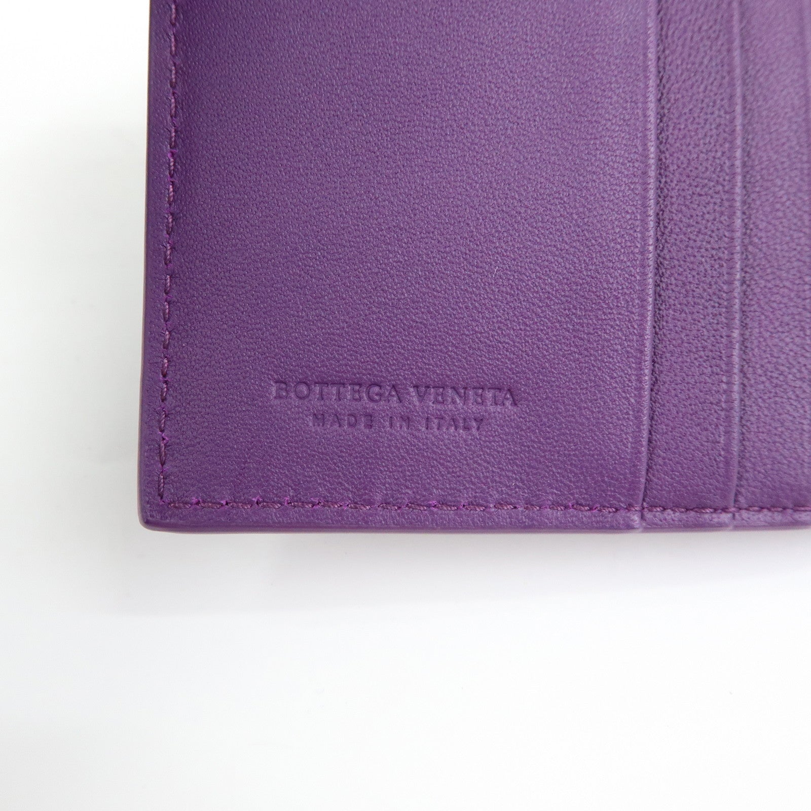 BOTTEGA VENETA Intrecciato Leather Bi-fold Comact Wallet Purple