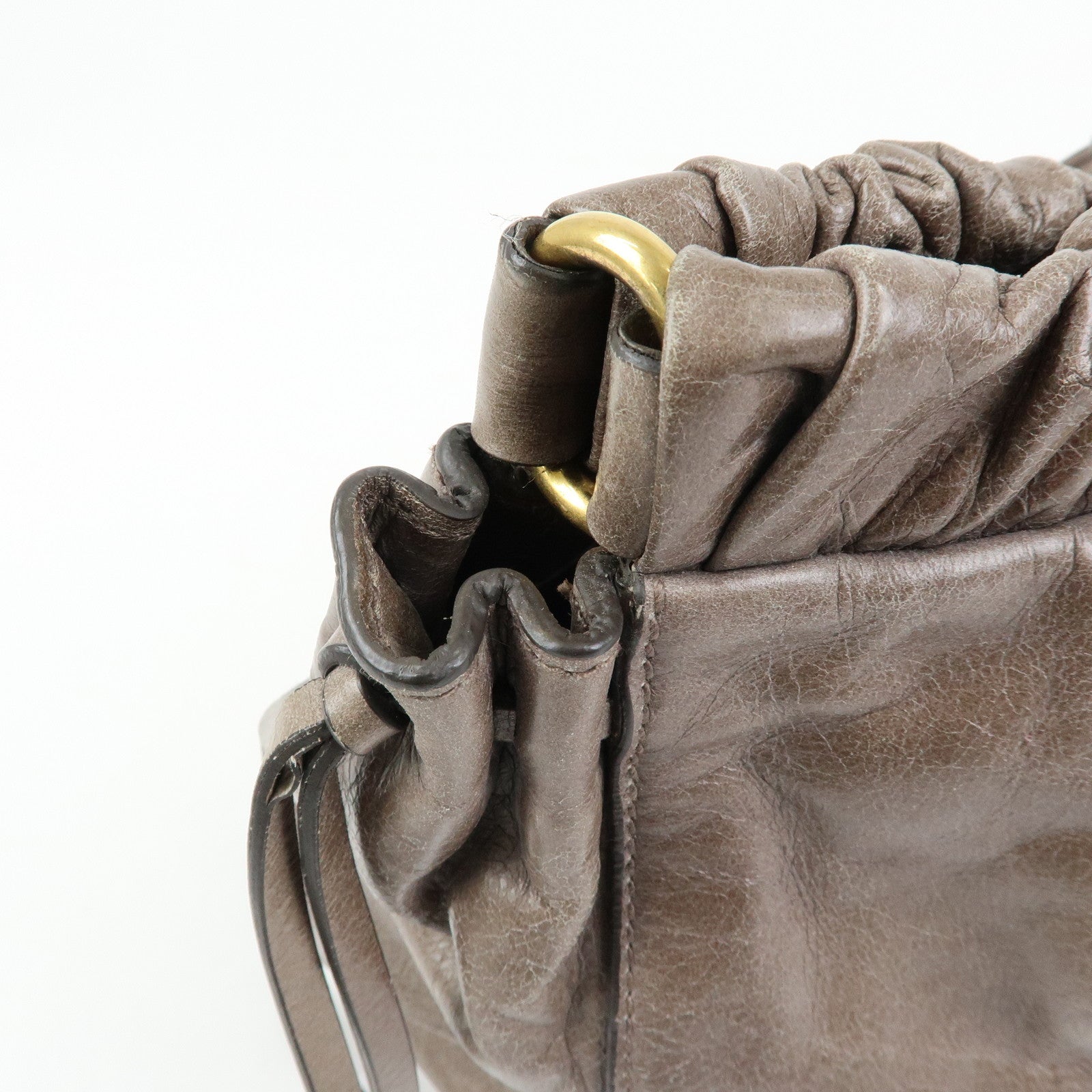 MIU MIU Logo Leather Hand Bag Tote Bag Gray Gold