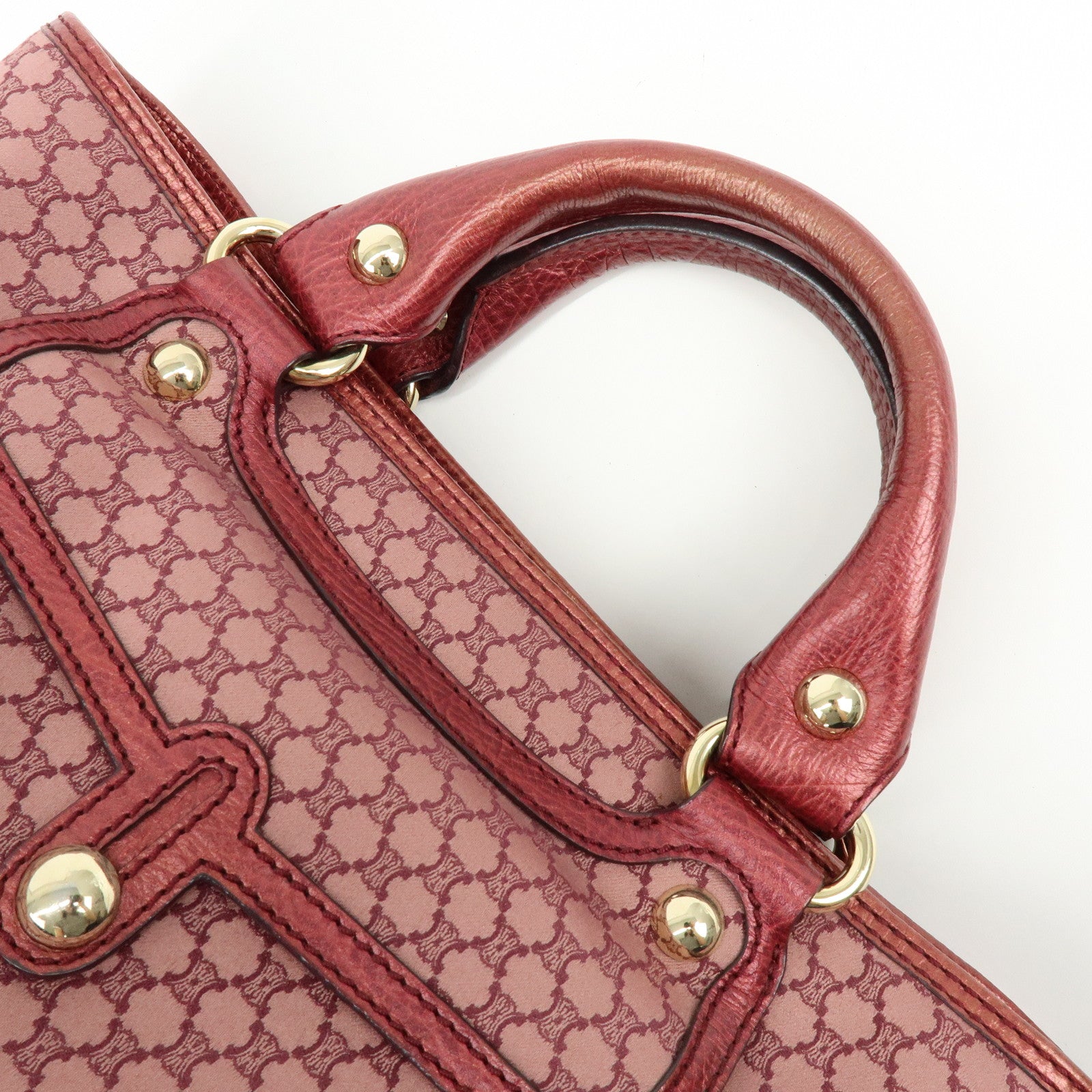 CELINE Macadam Boogie Bag Canvas Leather Hand Bag Tote Bag Pink