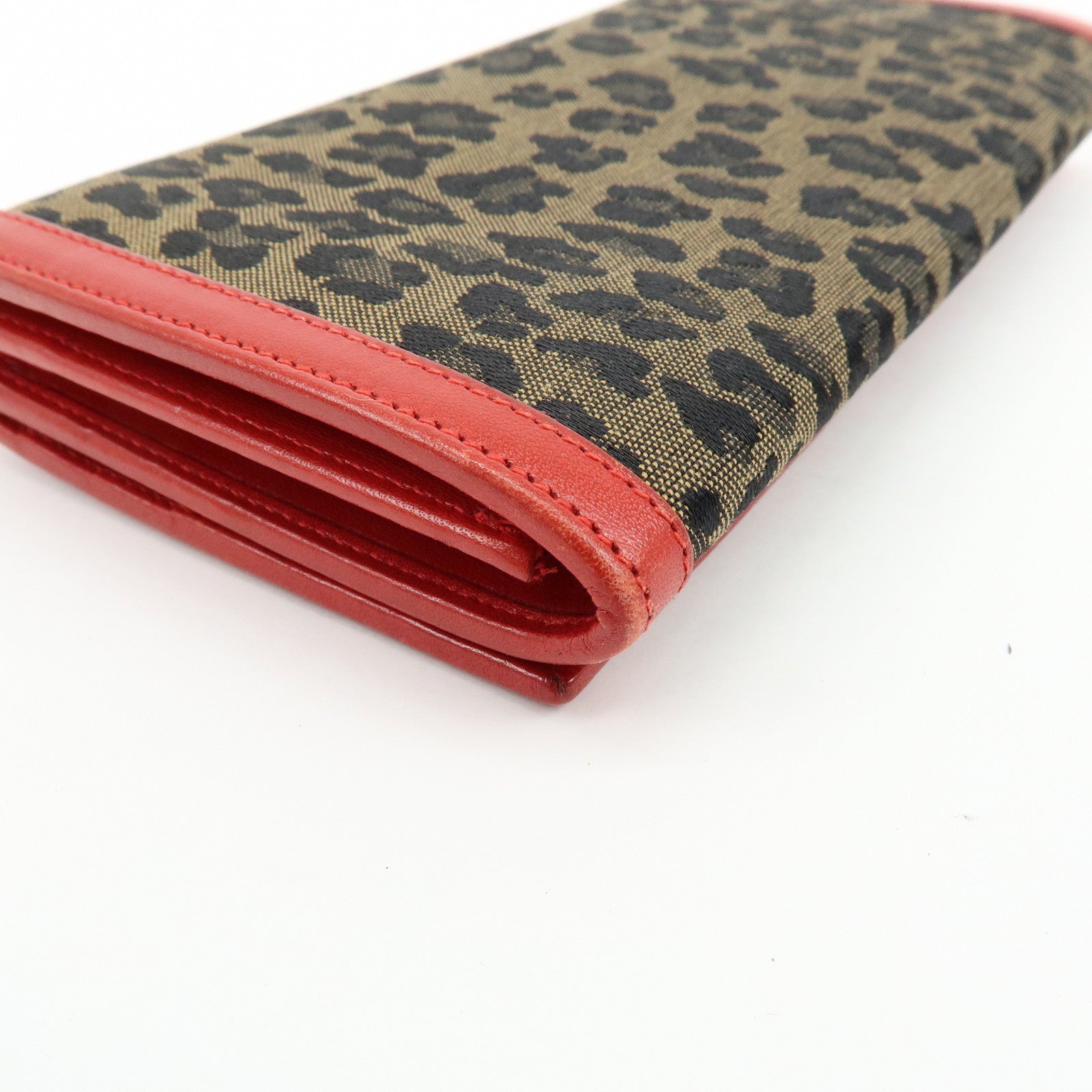 FENDI Zucca Canvas Leather Long Wallet Leopard Brown Red 30851