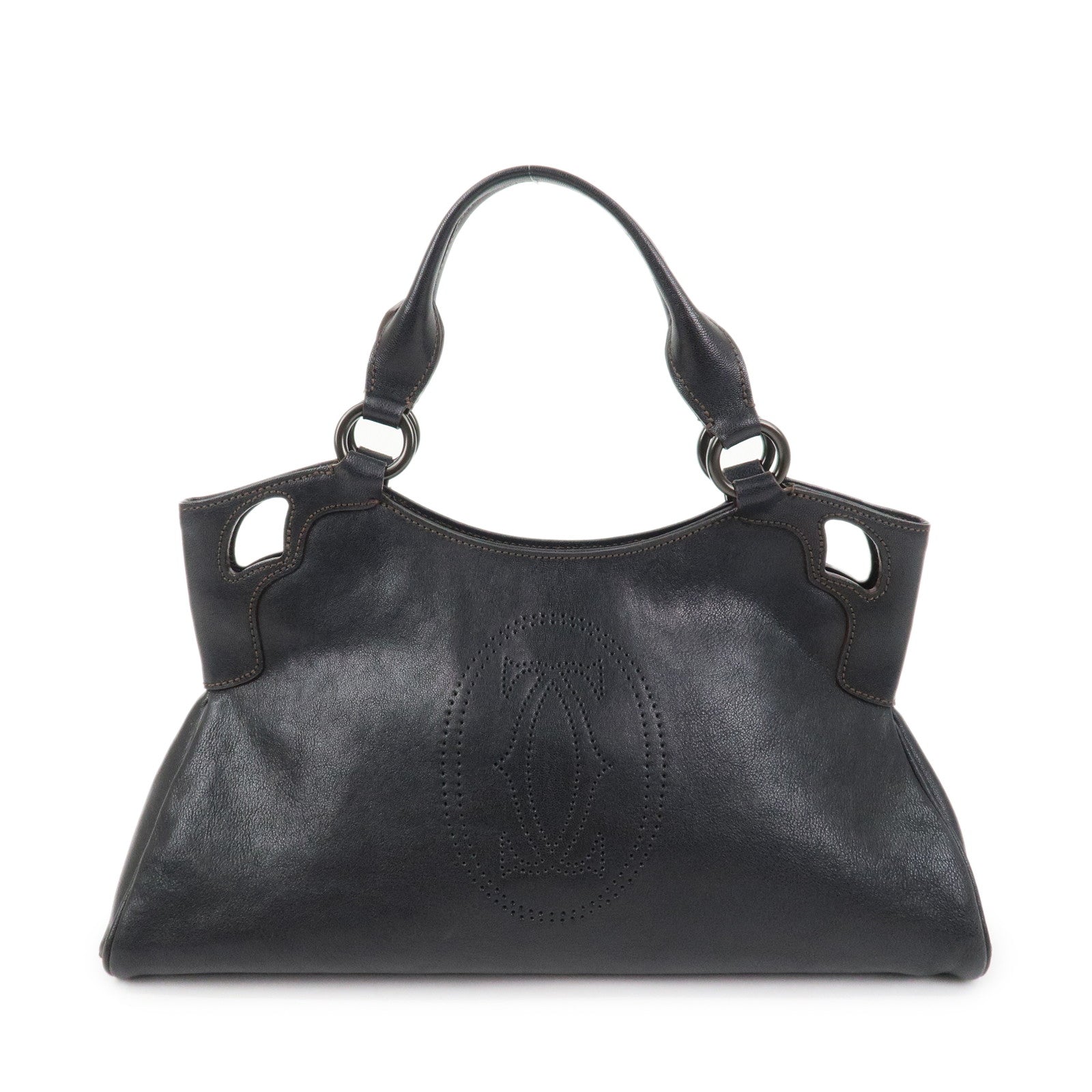Cartier Mustline Marcello Leather Hand Bag Tote Bag Black