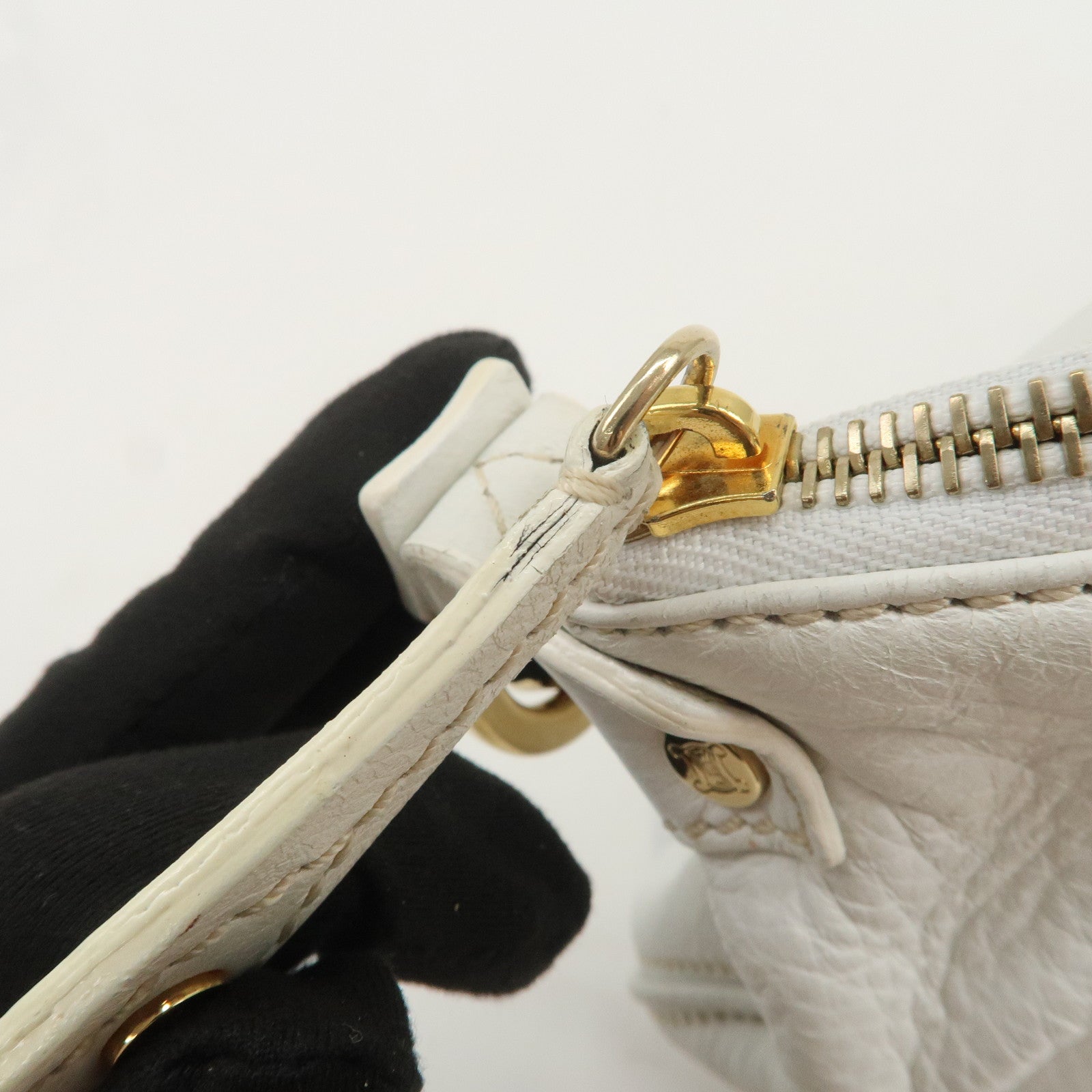 CELINE Macadam Logo Leather Shoulder Bag Hand Bag White