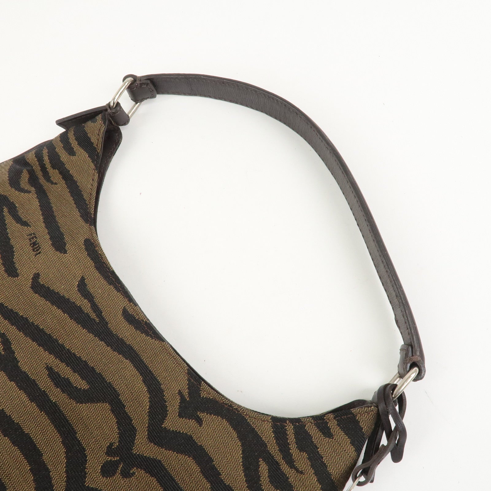 FENDI Canvas Leather Shoulder Bag Hand Bag Zebra Motif 8BR279