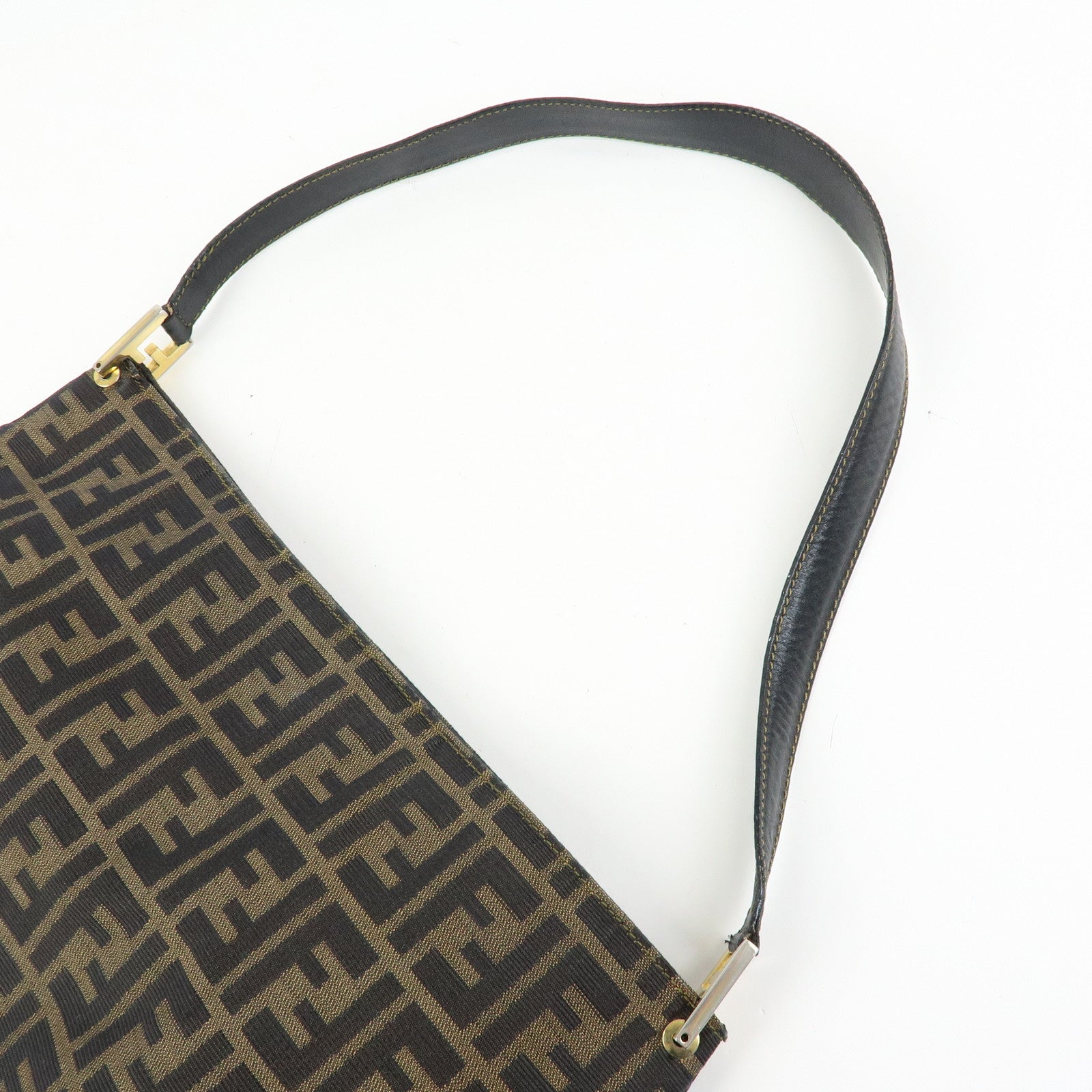 FENDI Zucca Canvas Leather Shoulder Bag Hand Bag Black Brown