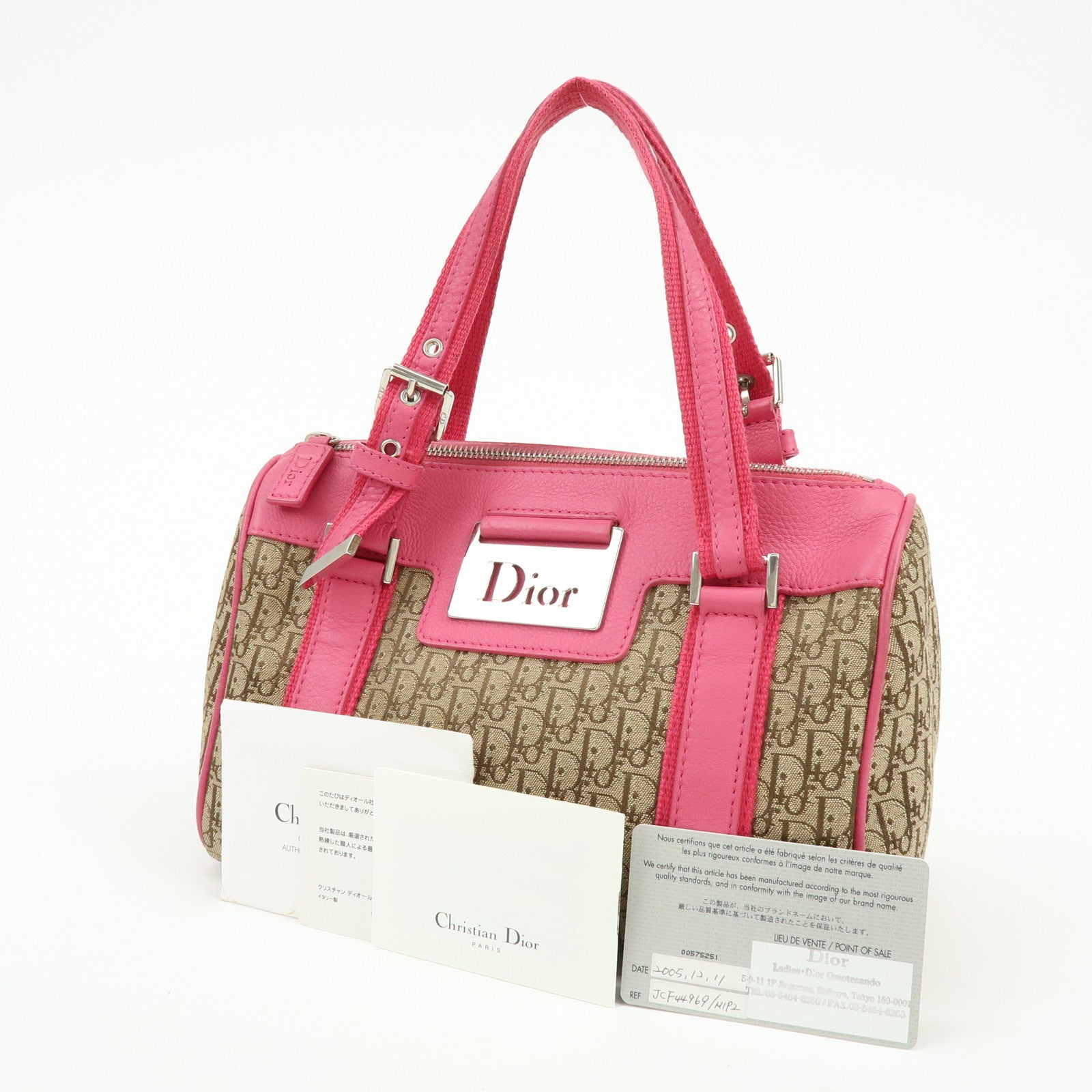 Christian Dior Trotter Street Chic Canvas Leather Boston Bag Pink