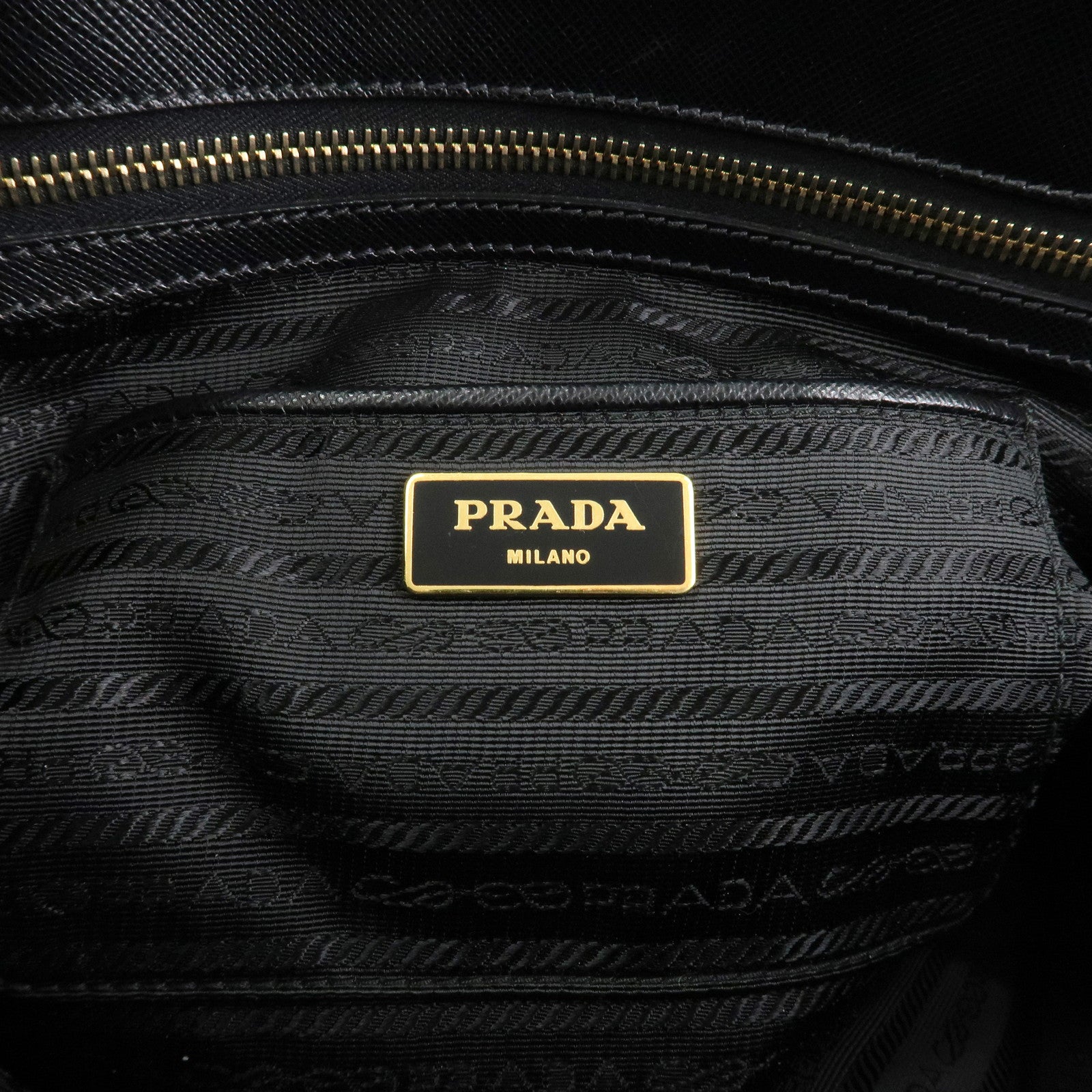 PRADA Logo Saffiano Leather Hand Bag Tote Bag Black BL0812