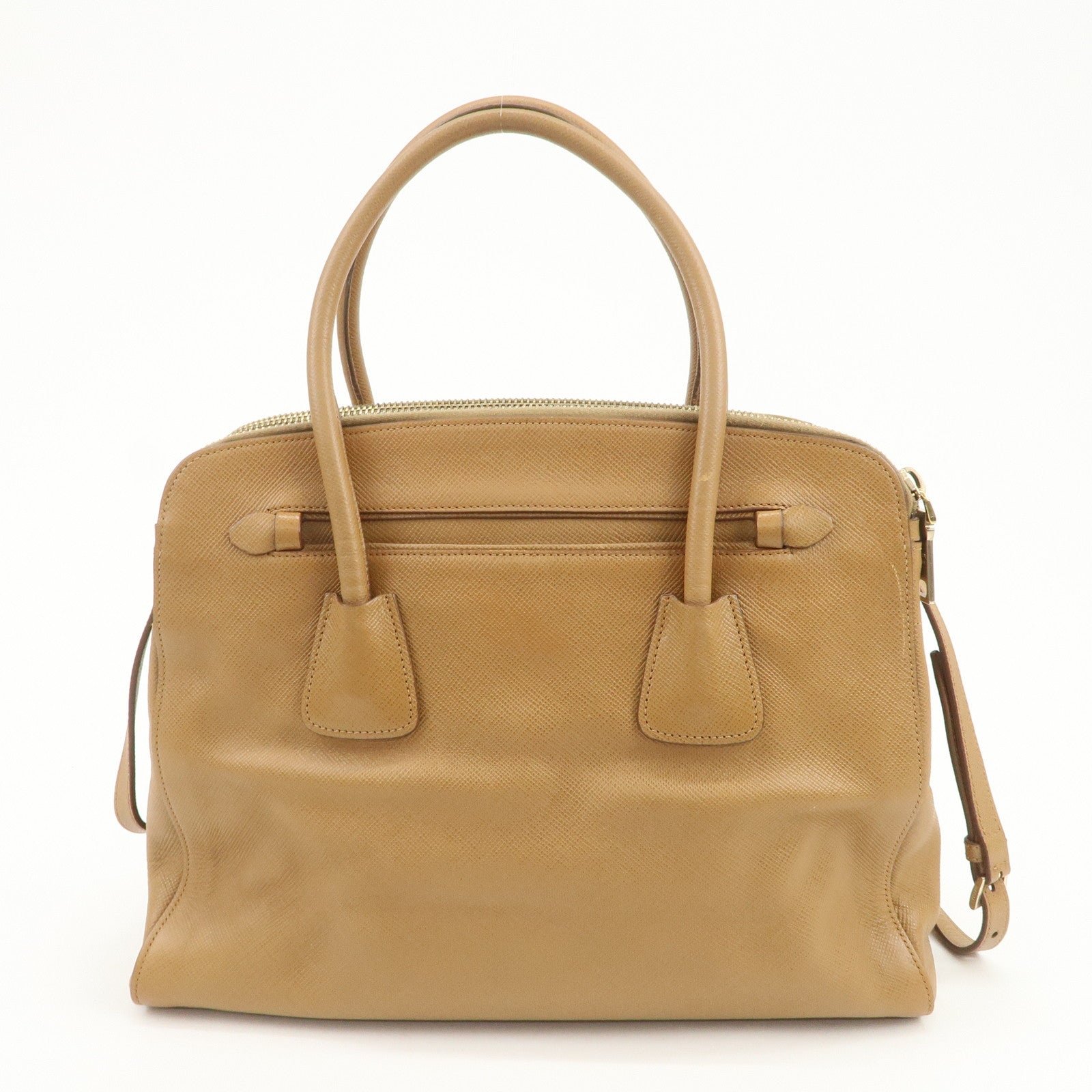 PRADA Leather 2Way Bag Hand Bag Shoulder Bag Light Brown BN2572