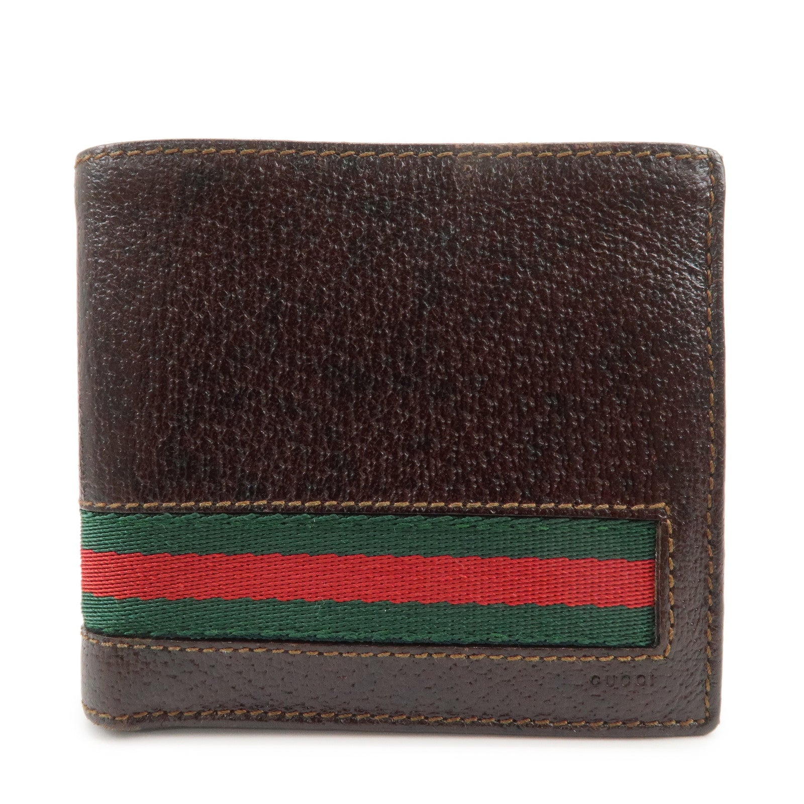 GUCCI Sherry Logo Leather Compact Wallet Brown 138073