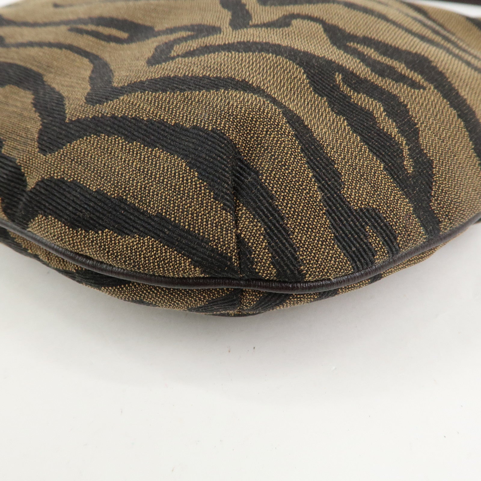 FENDI Canvas Leather Shoulder Bag Hand Bag Zebra Motif 8BR279