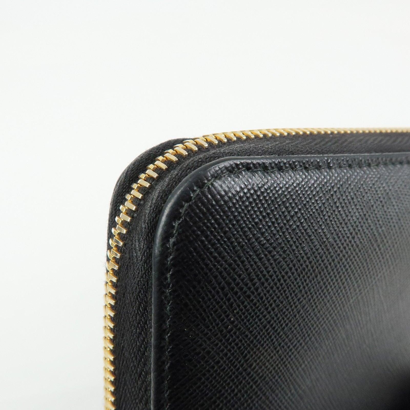 PRADA Logo Saffiano Leather Round Zippy Long Wallet Black 1ML506