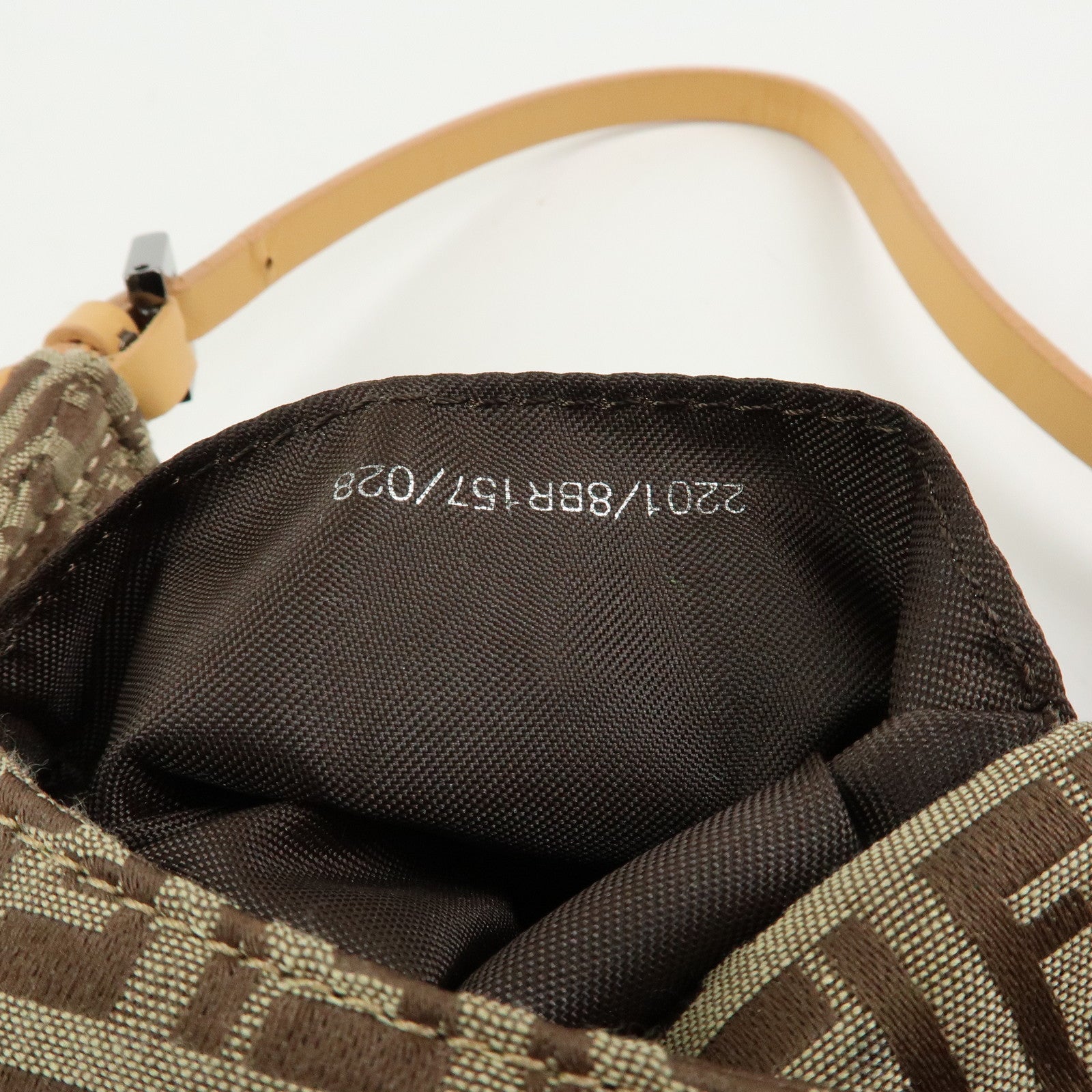 FENDI Zucchino Canvas Leather Hand Bag Khaki Beige 8BR157