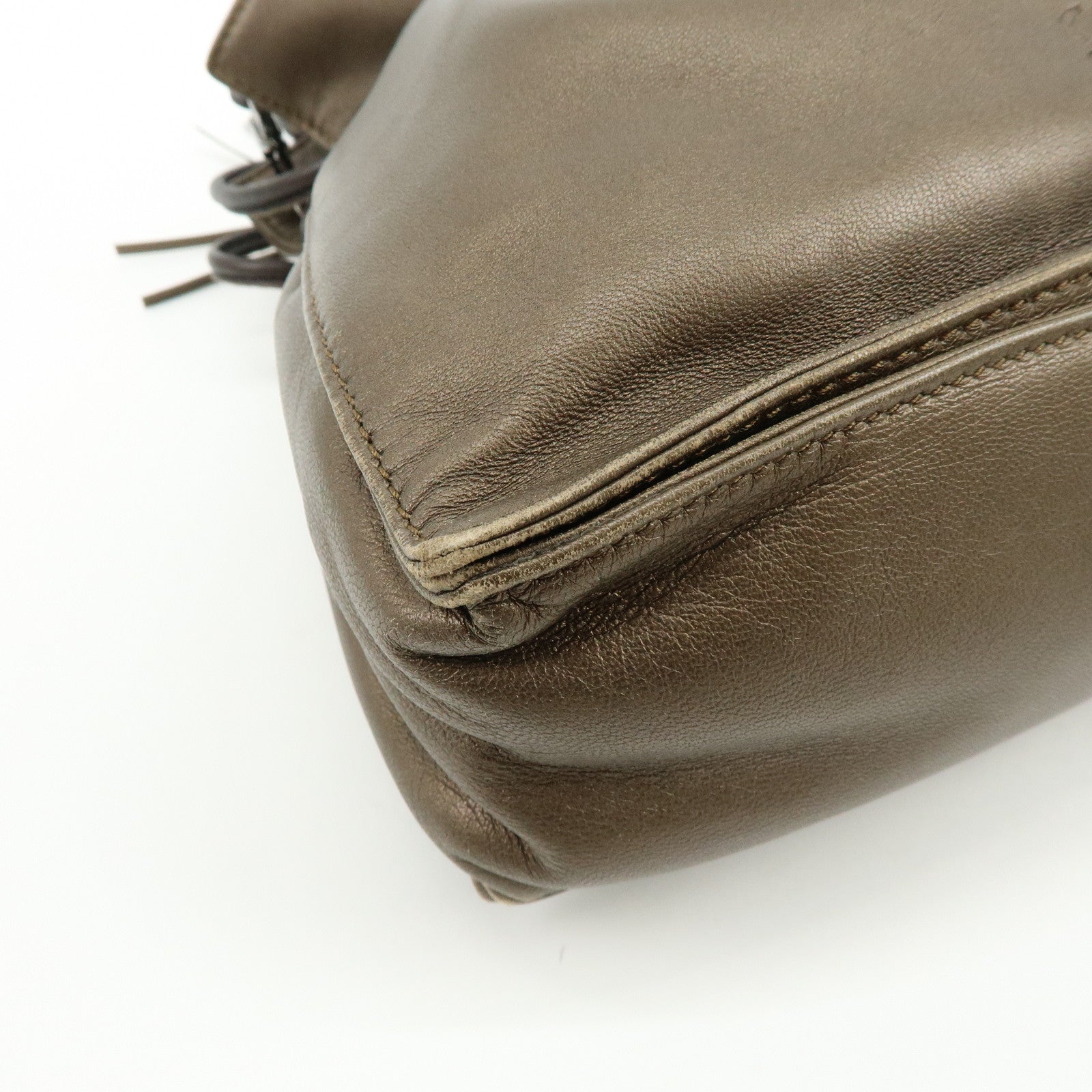 LOEWE Anagram Nappa Leather Drawstring Fringe Shoulder Bag Brown