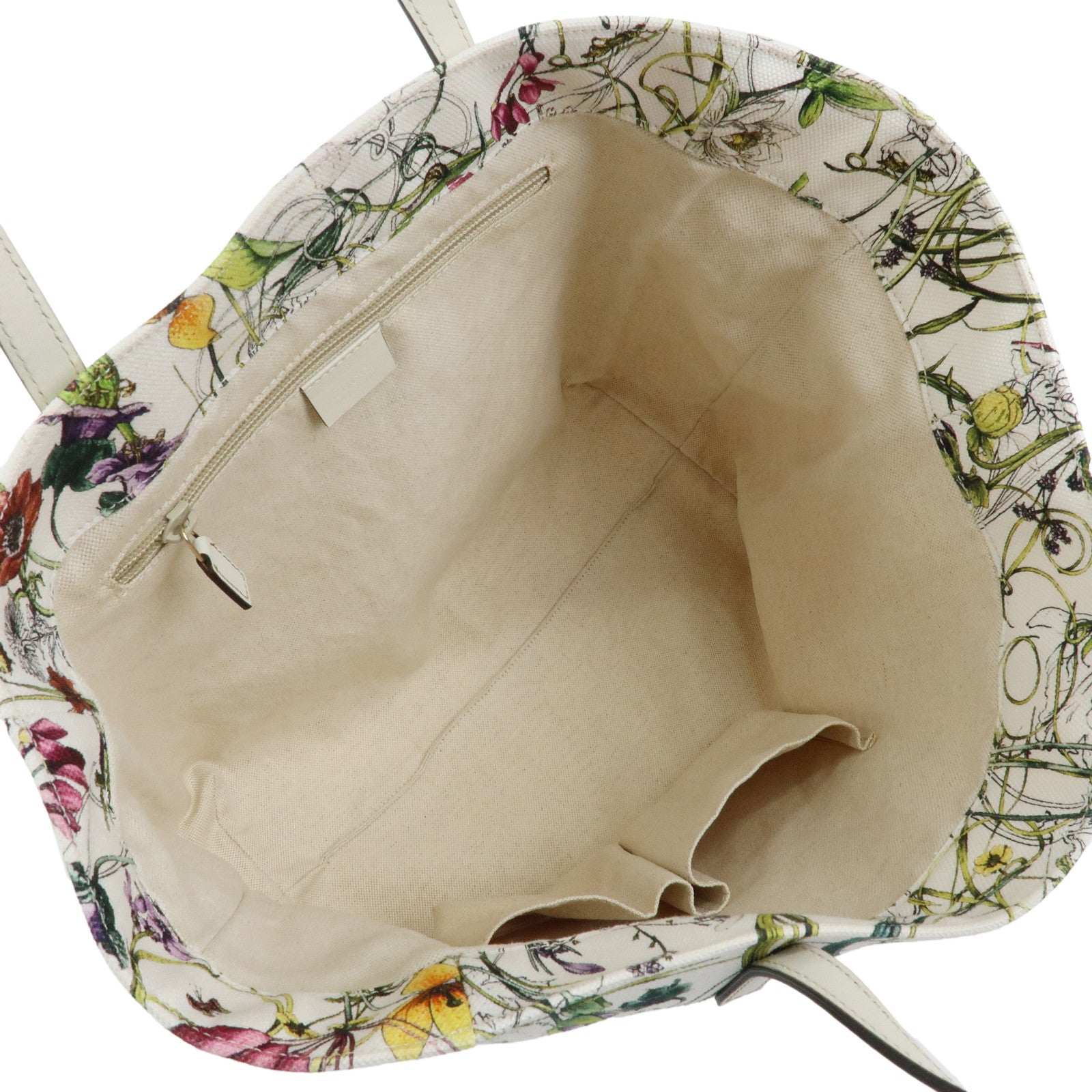 GUCCI Flora Canvas Leather Flower Tote Bag Hand Bag White 282439