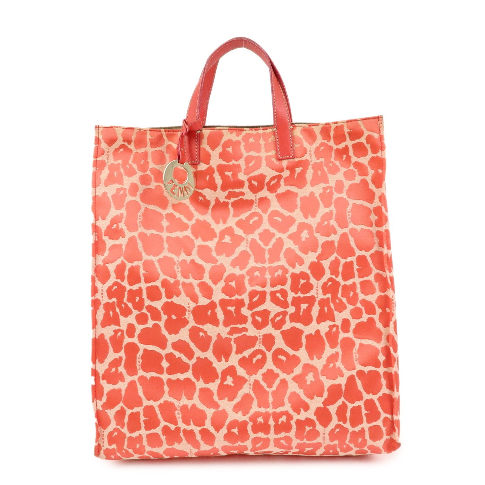 FENDI Canvas Leather Tote Bag Hand Bag Leopard Pink 8BH173