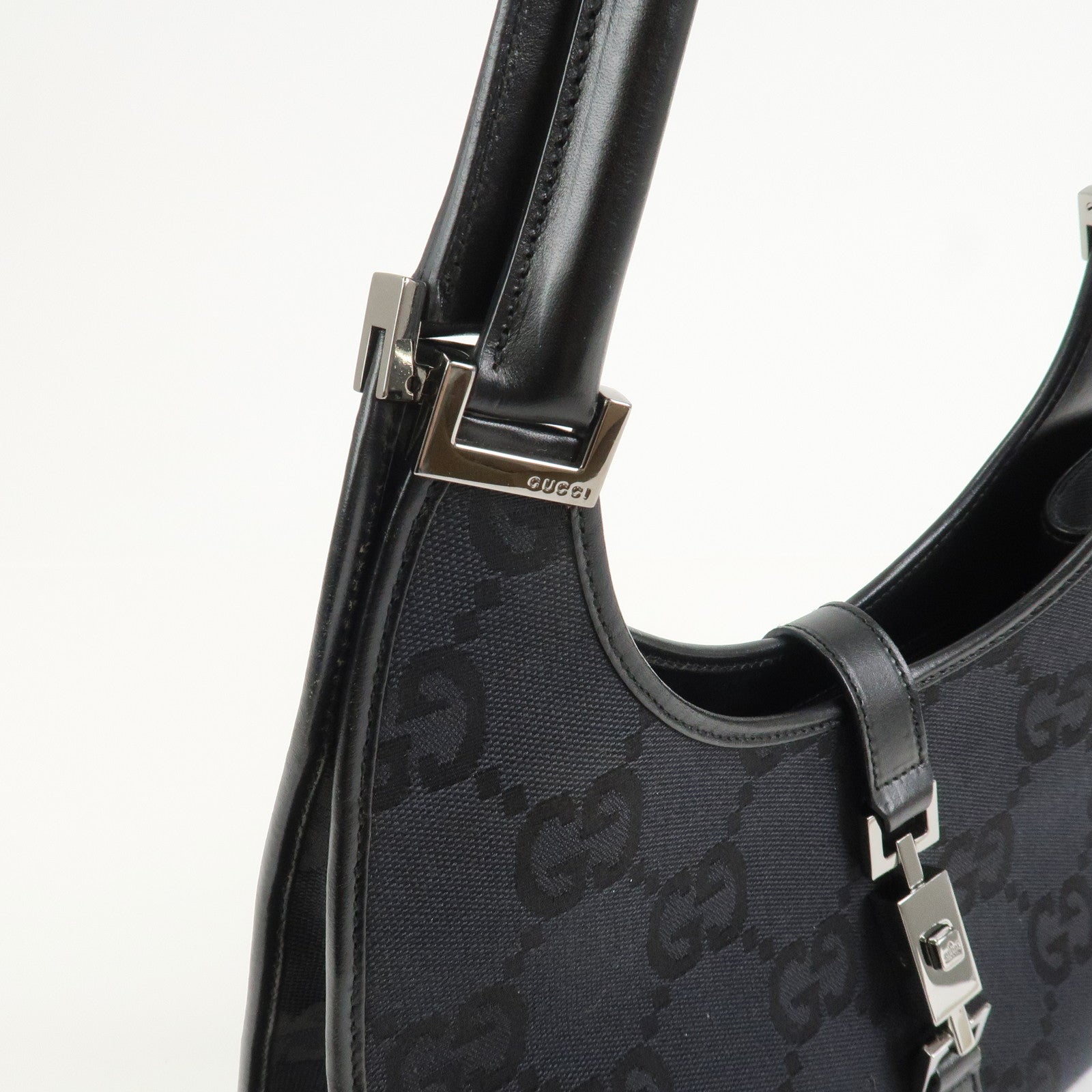 GUCCI Jackie GG Canvas Leather Shoulder Bag Hand Bag Black 002.1067