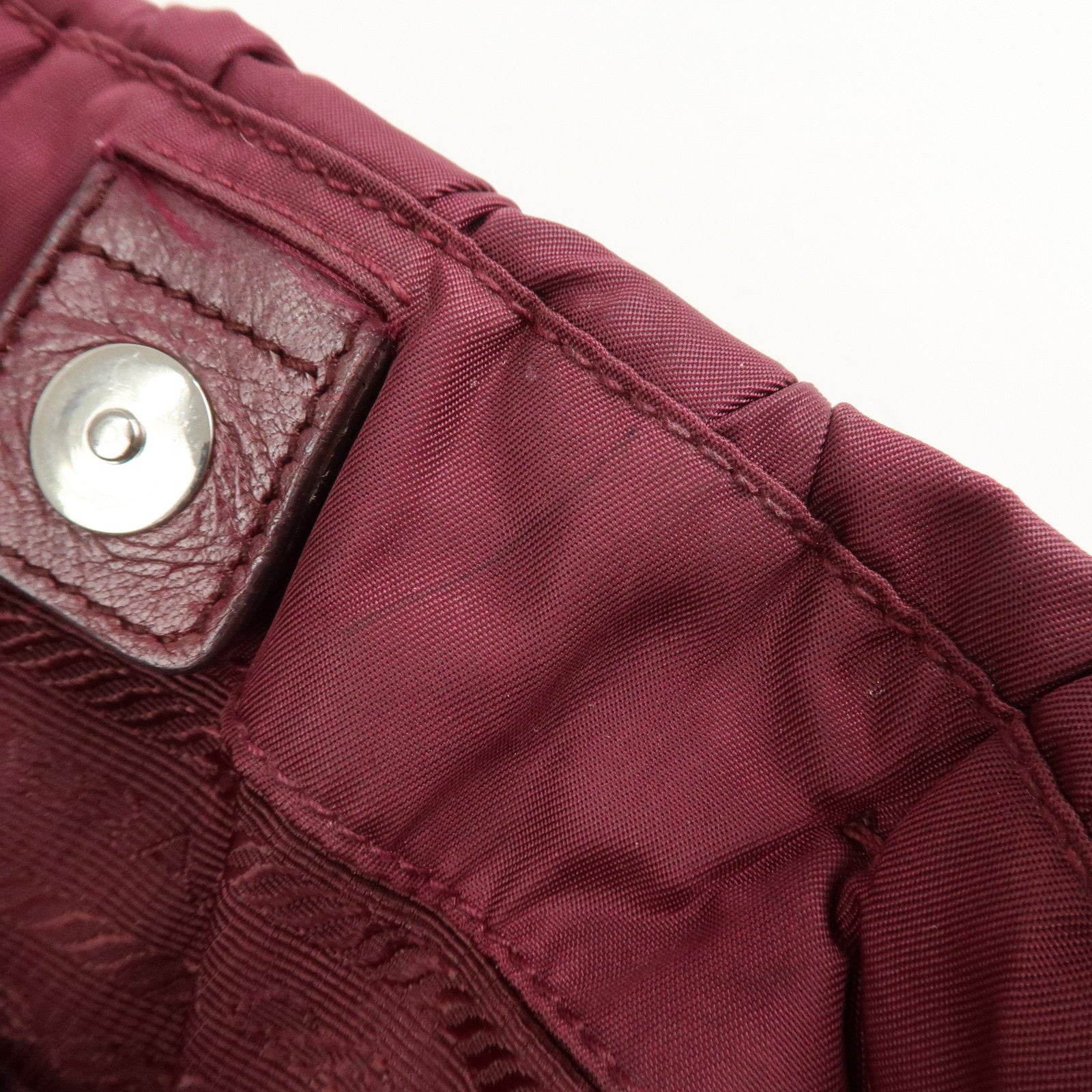 PRADA Triangle Nylon Leather Tote Bag Shoulder Bag Bordeaux