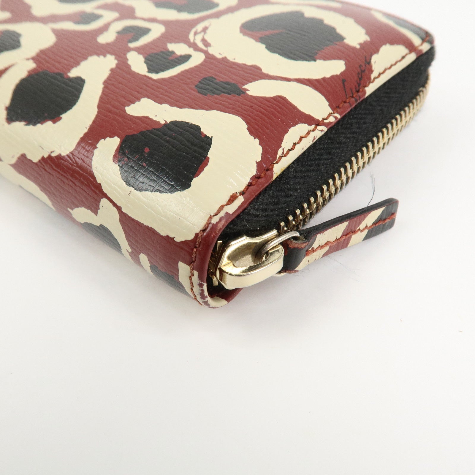 GUCCI Interlocking G Leather Leopard Round Zippy Long Wallet 309705