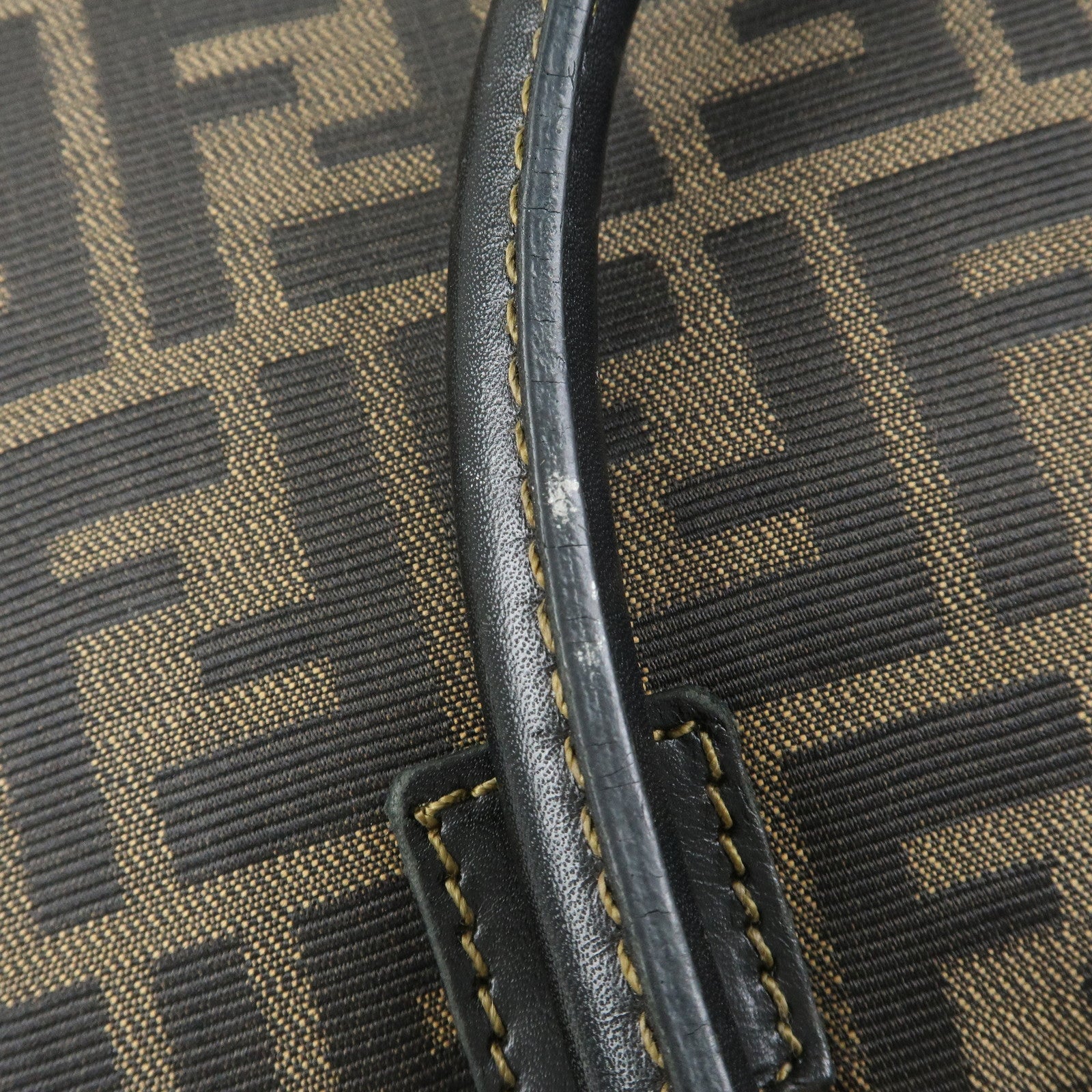 FENDI Zucca Canvas Leather 2Way Bag Hand Bag Shoulder Bag Brown