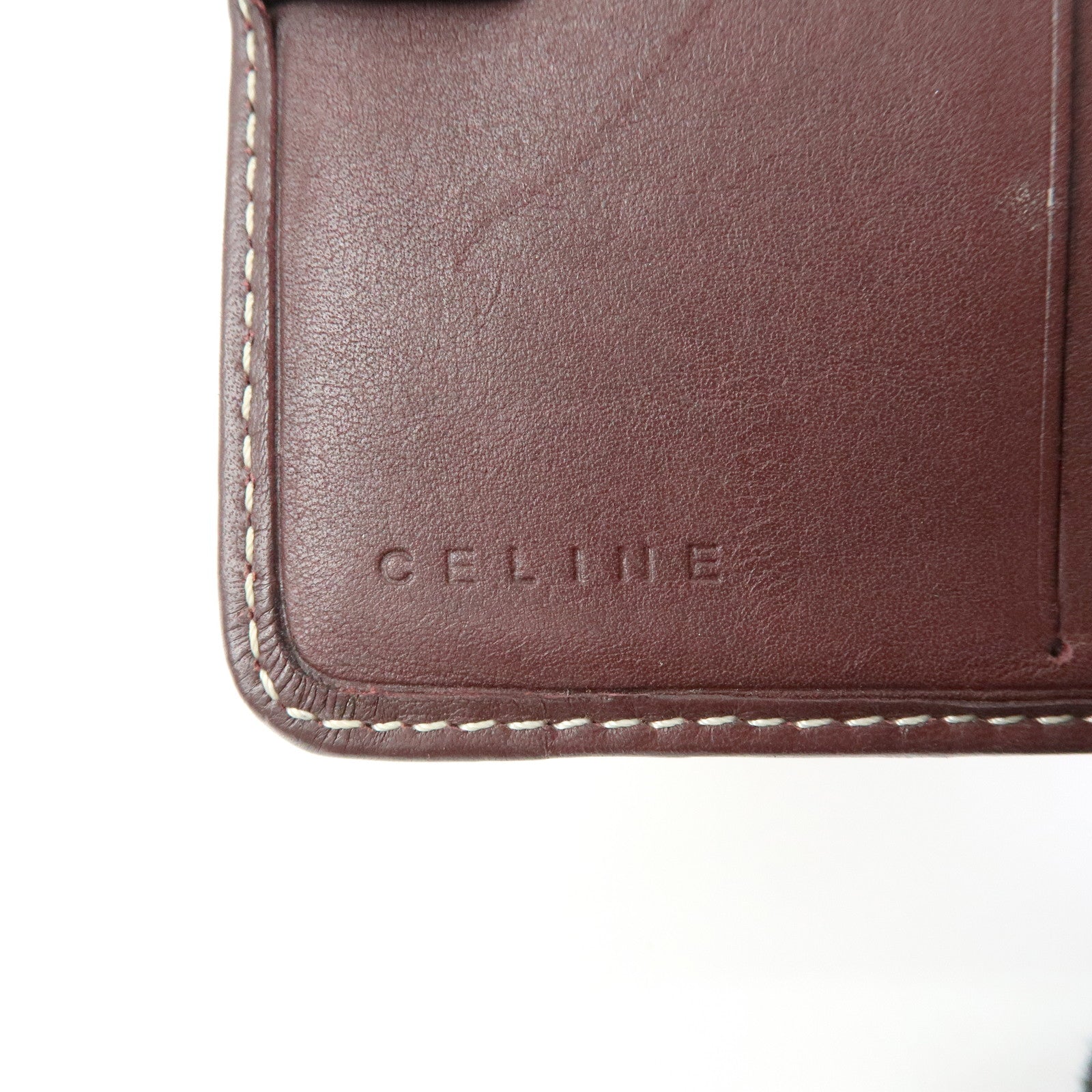 CELINE Macadam Denim Leather Bi-fold Compact Wallet Bordeaux