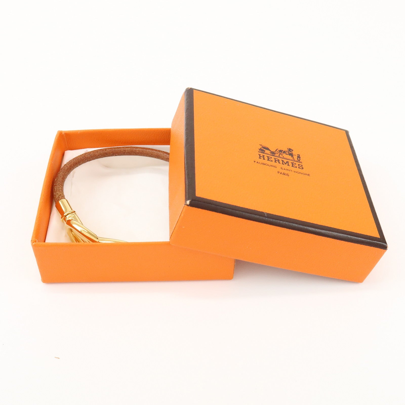 HERMES Attelage Bracelet Logo Metal Brown