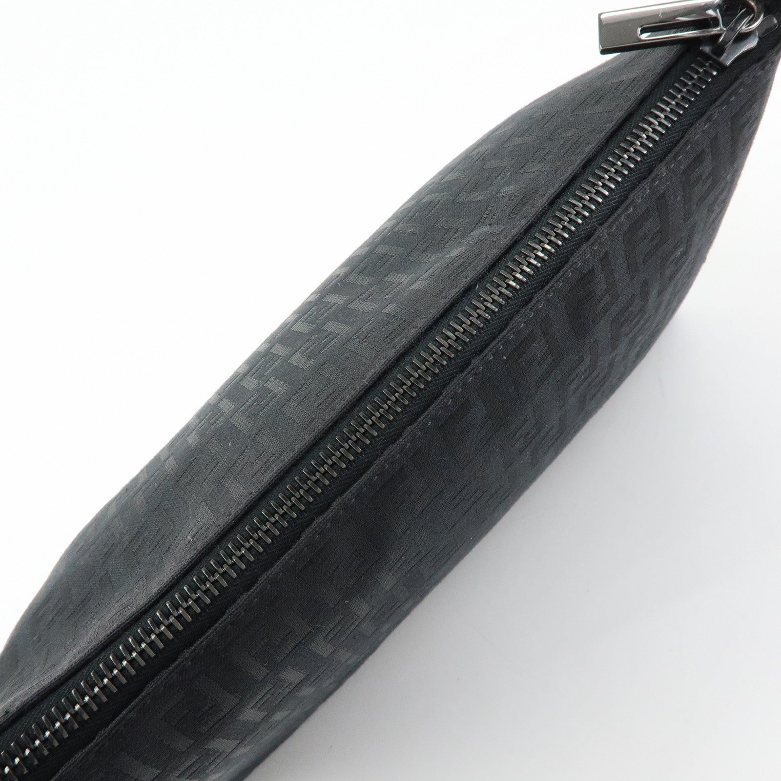 FENDI Zucchino Canvas Leather Shoulder Bag Hand Bag Black 8BR444