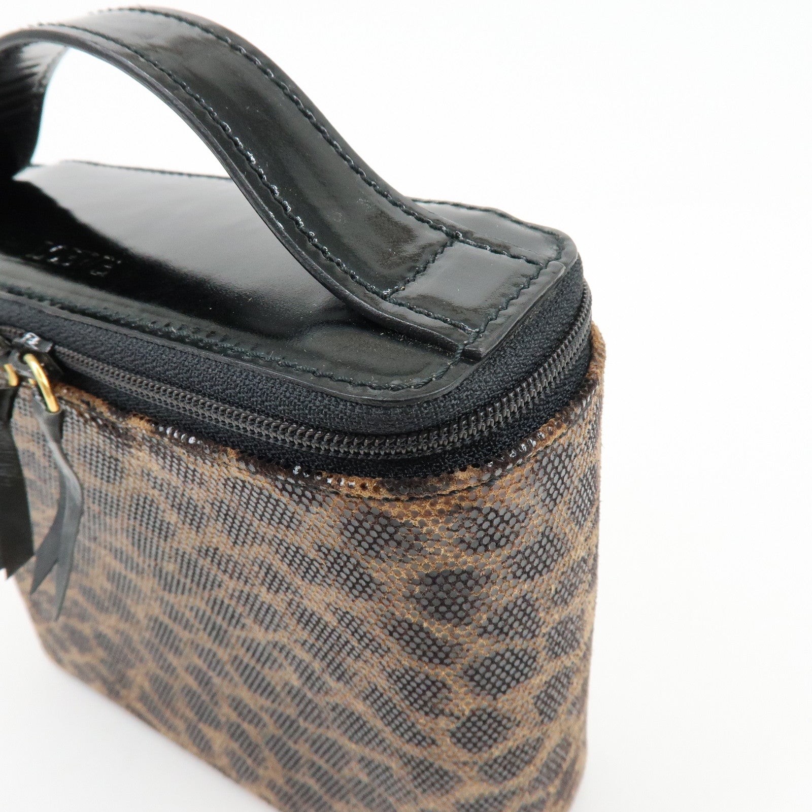 LOEWE PVC Leather Leopard Print Hand Bag Vanity Bag Brown Bag