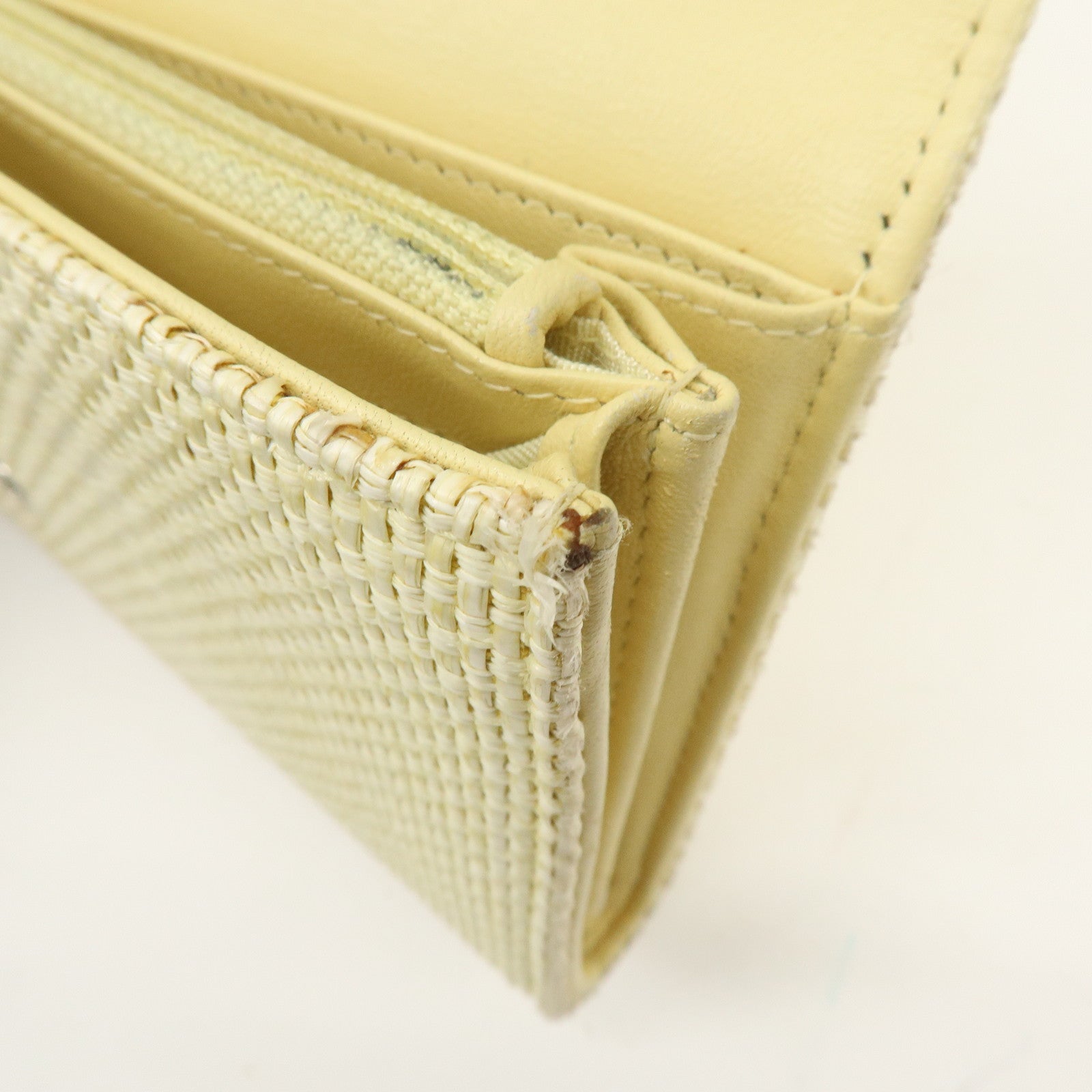 CHANEL Deauville COCO Mark Raffia Leather Long Wallet Yellow