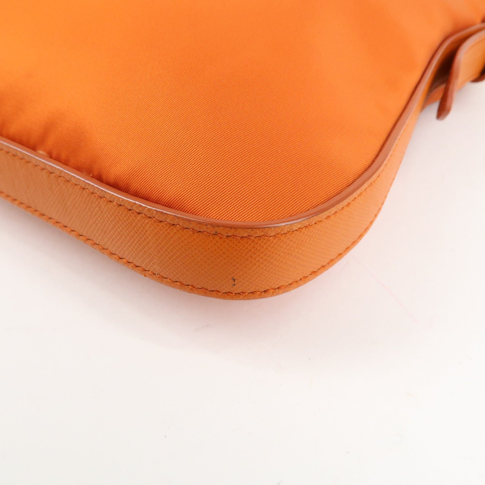 PRADA Triangle Logo Nylon Leather 2Way Shoulder Bag Orange Used