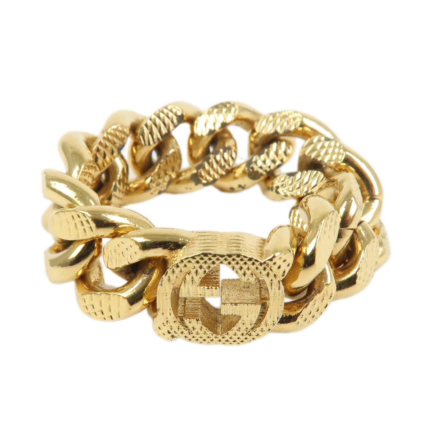 GUCCI Interlocking G Metal Ring XL US10 EU62 HK22 Gold
