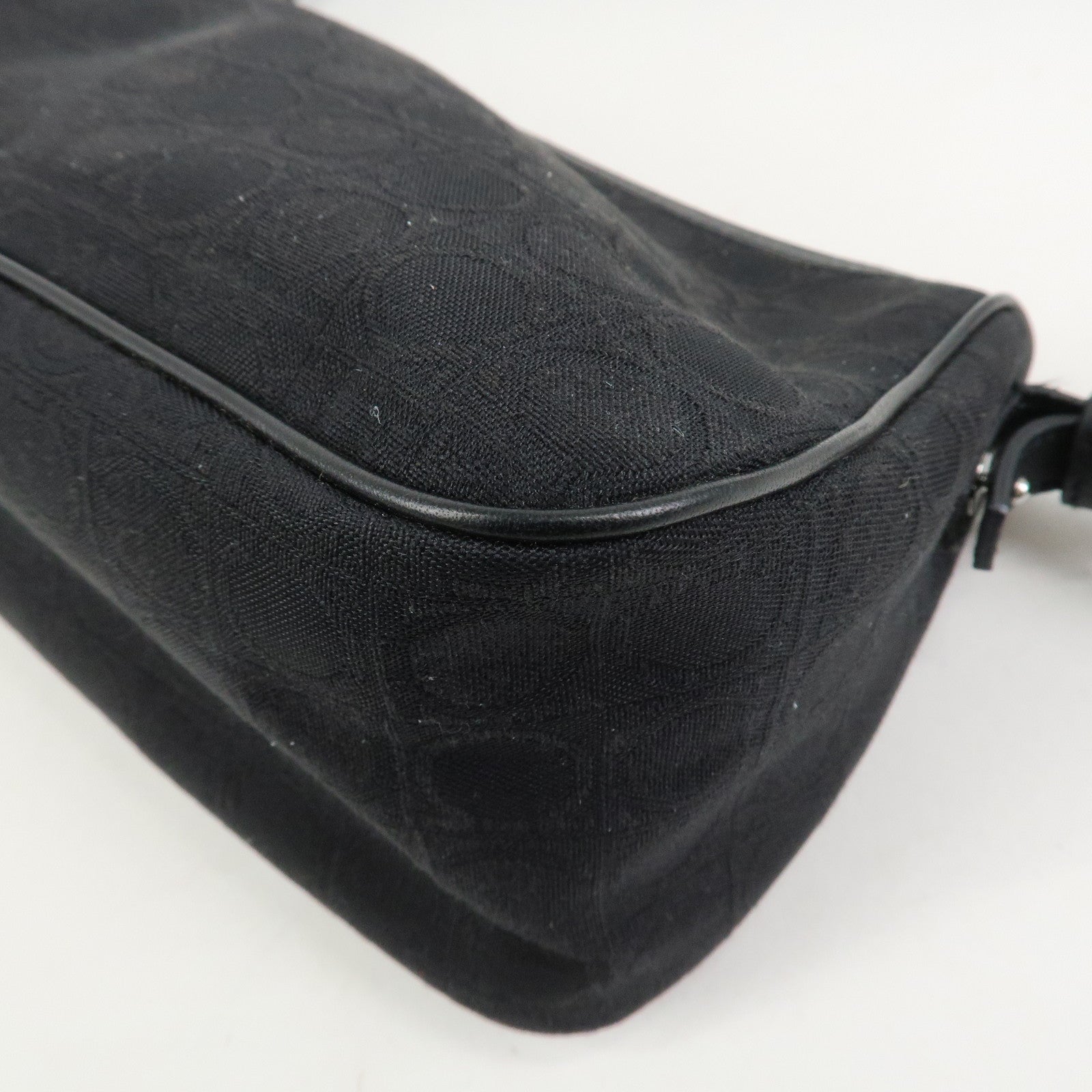 Ferragamo Gancini Canvas Leather Shoulder Bag Hand Bag Black