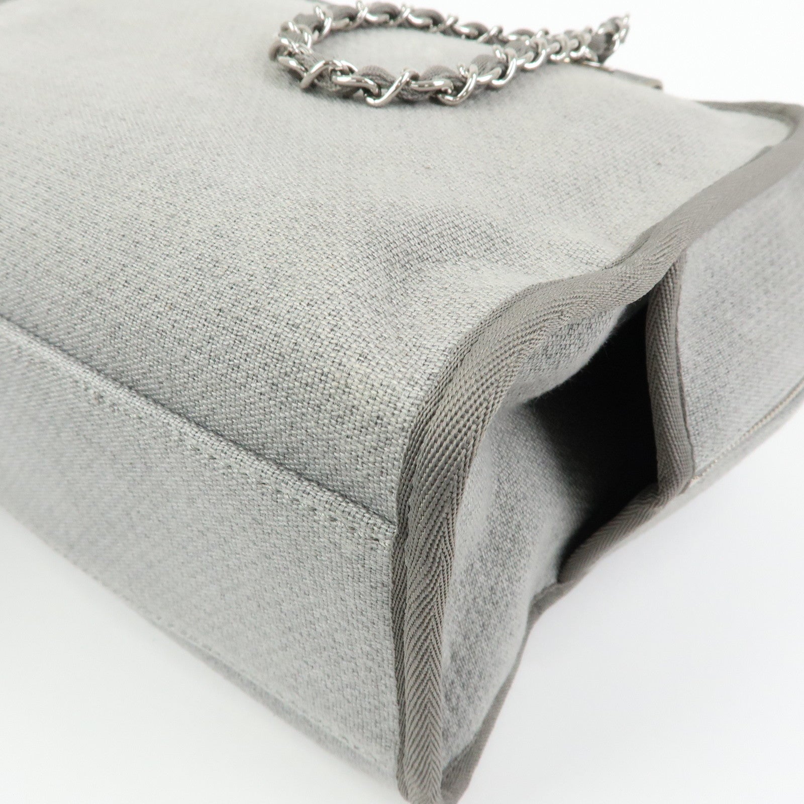 CHANEL Deauville Canvas Leather 2Way Boston Chain Shoulder Bag Gray