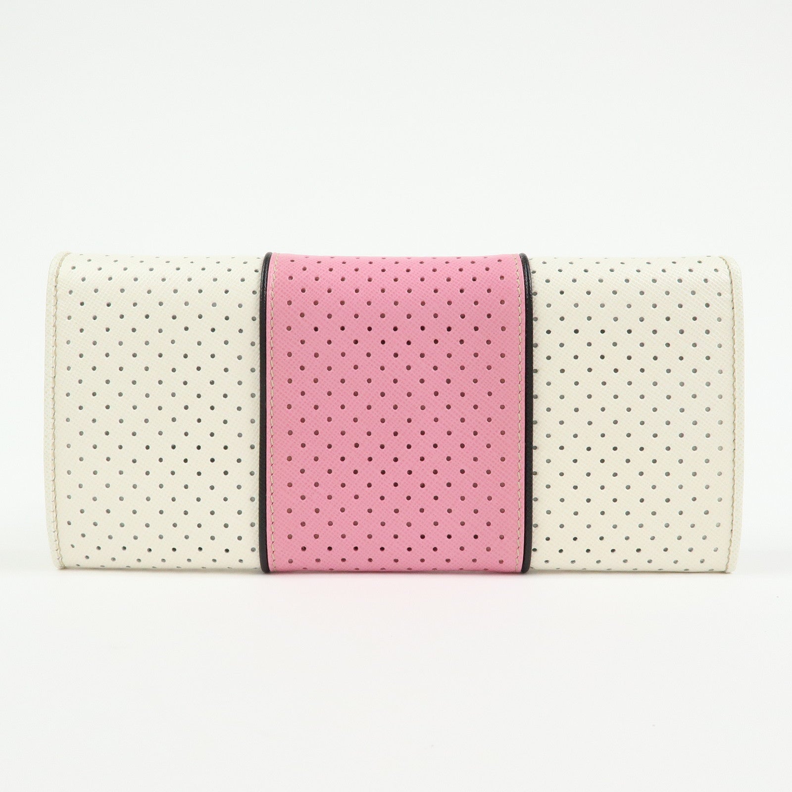 PRADA Triangle Logo Saffiano Leather Long Wallet White Pink 1M1132