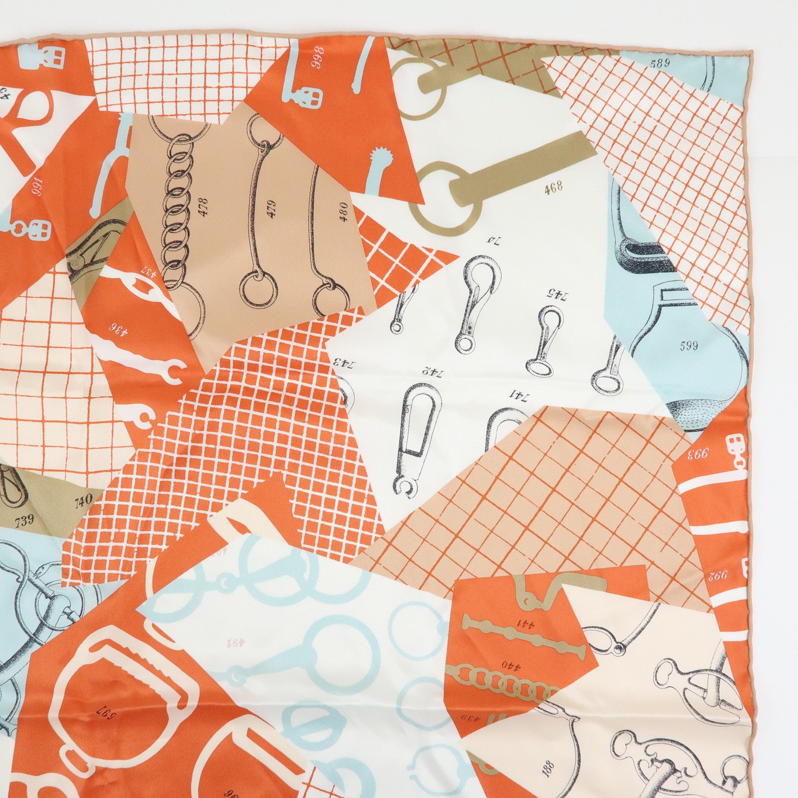 HERMES Carre 65 Set of 2 Silk 100% Scarf Beige Brown Orange
