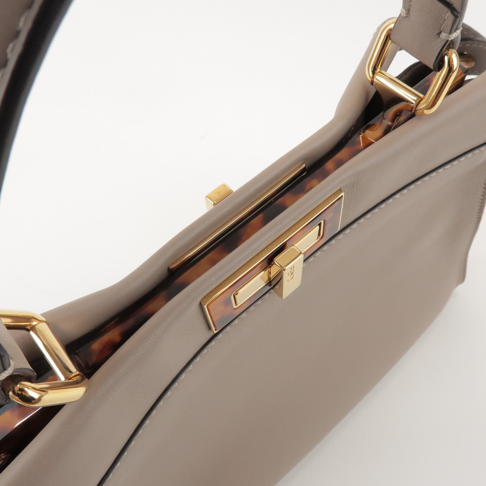 FENDI Peekaboo Leather Medium 2Way Hand Bag Greige Beige 8BN290