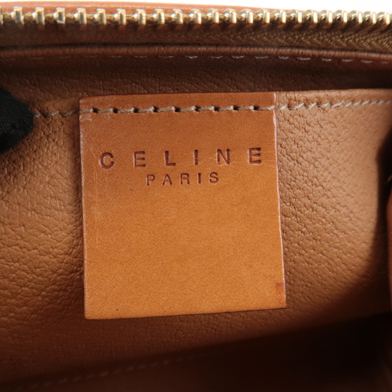 CELINE Macadam PVC Leather Canvas Pouch Brown Gold Hardware