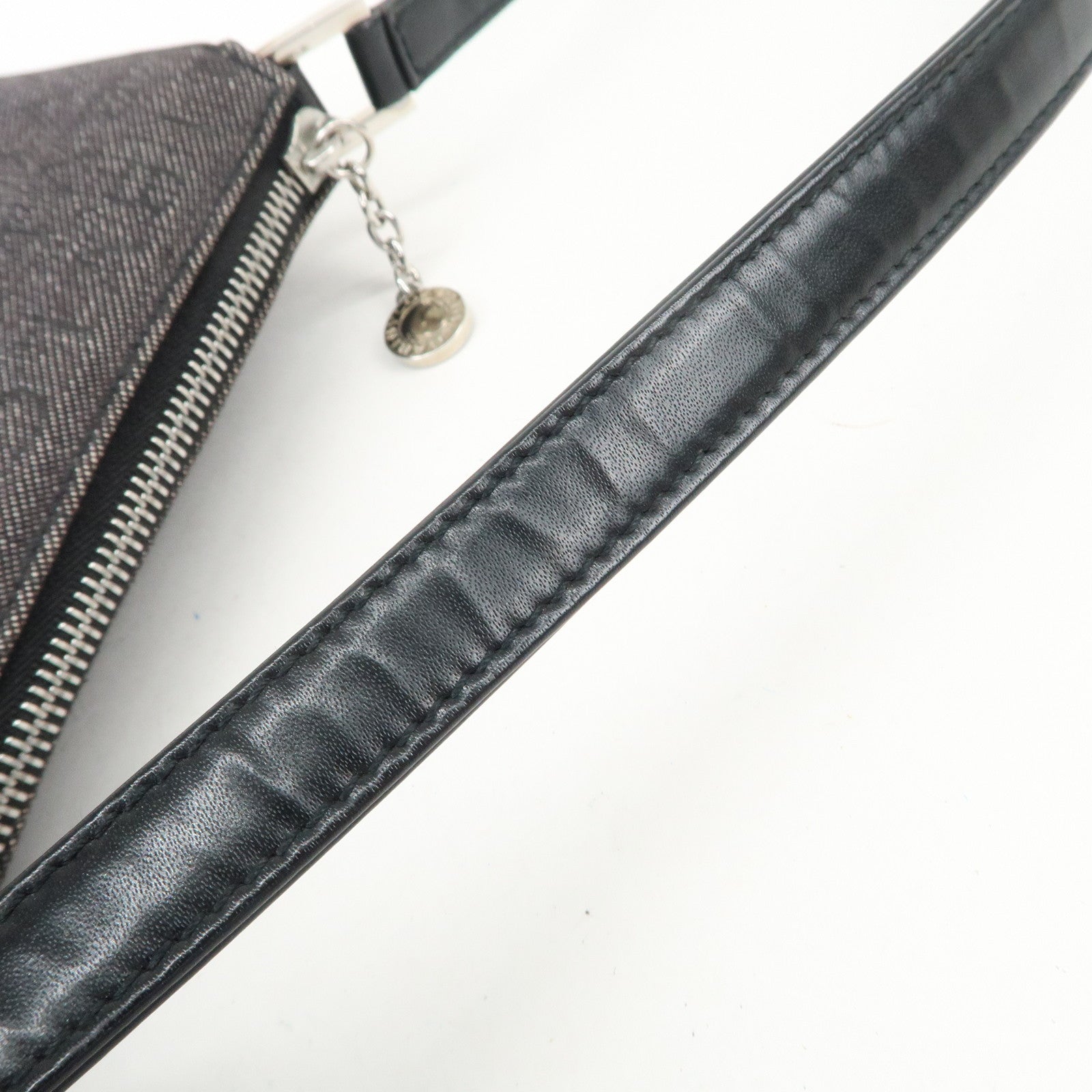 BVLGARI LOGO Mania Canvas Leather Shoulder Bag Hand Bag Black